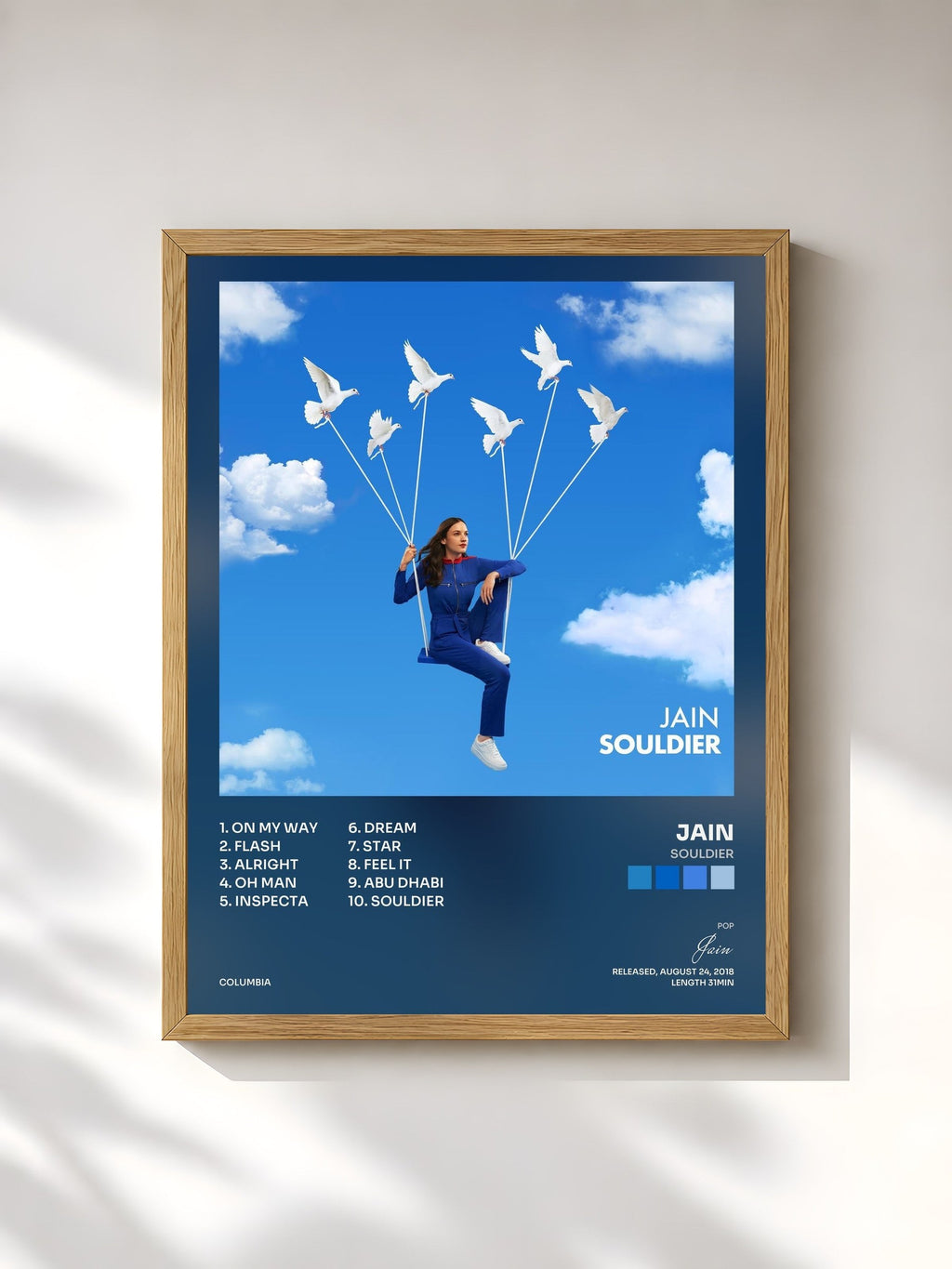 #bois Tableau de l'album Souldier de Jain, cadre en bois brut, imprimé et encadré en France