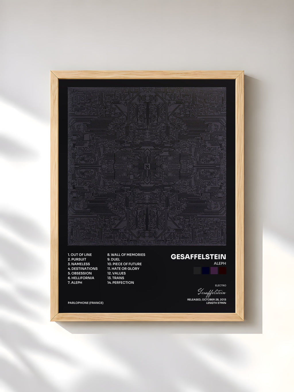 #bois Tableau de l'album Aleph de Gesaffelstein, cadre en bois brut, imprimé et encadré en France