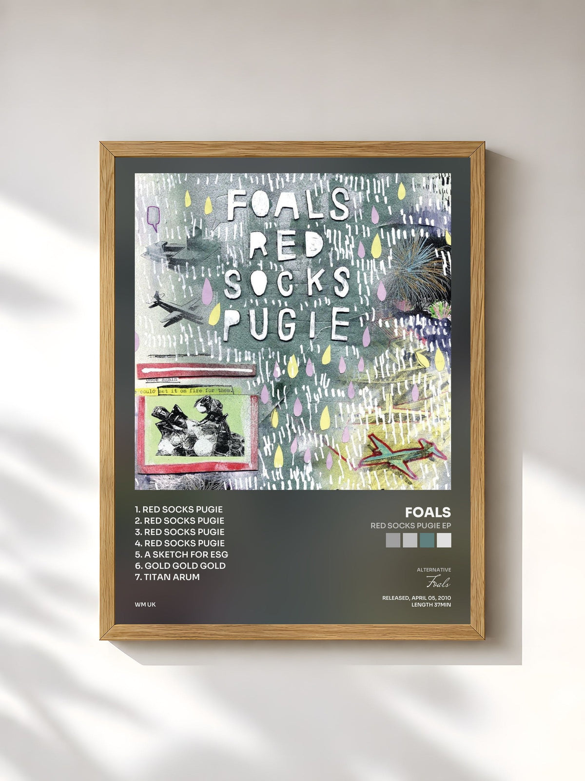 #bois Tableau de l'album Red Socks Pugie EP de Foals, cadre en bois brut, imprimé et encadré en France