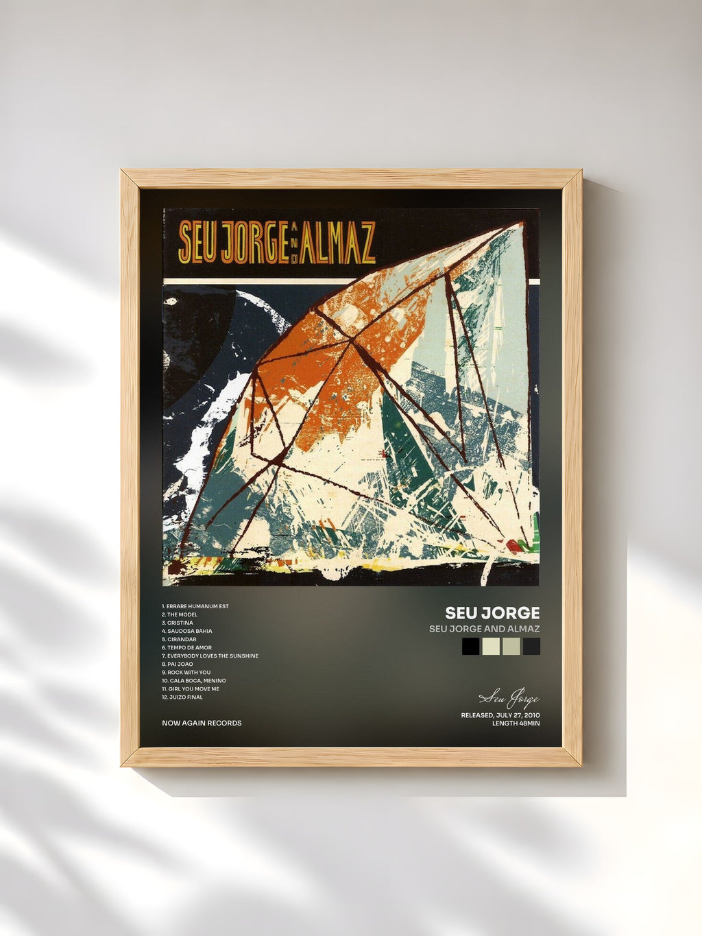 #bois Tableau de l'album Seu Jorge and Almaz de Seu Jorge, cadre en bois brut, imprimé et encadré en France