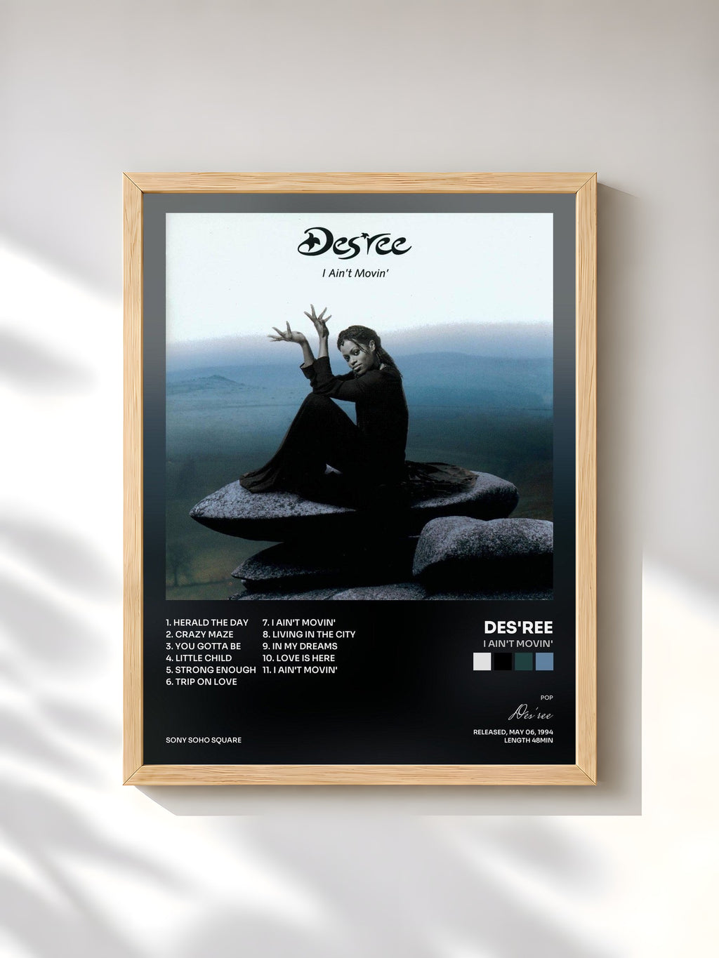 #bois Tableau de l'album I Ain't Movin' de Des'ree, cadre en bois brut, imprimé et encadré en France
