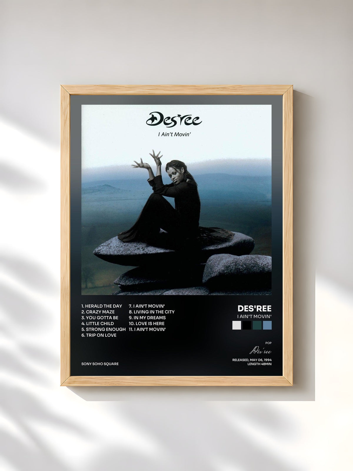 #bois Tableau de l'album I Ain't Movin' de Des'ree, cadre en bois brut, imprimé et encadré en France