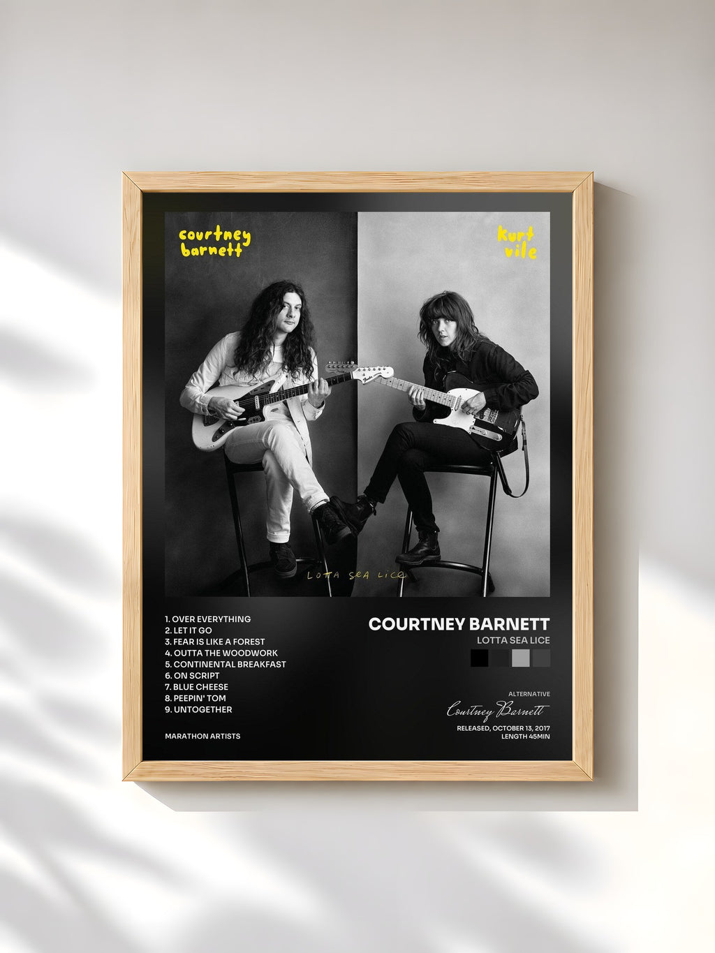 #bois Tableau de l'album Lotta Sea Lice de Courtney Barnett, cadre en bois brut, imprimé et encadré en France