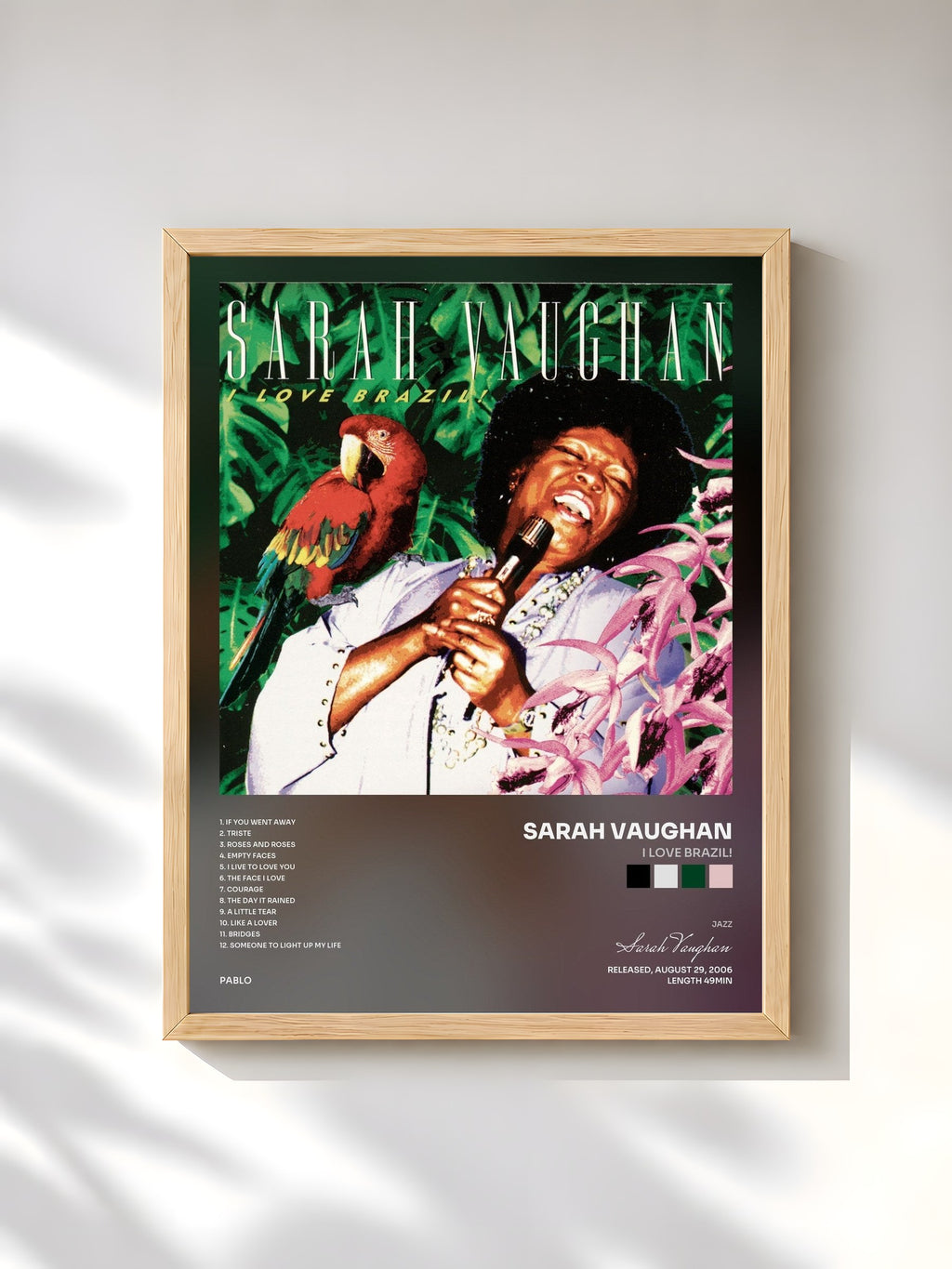 #bois Tableau de l'album I Love Brazil! de Sarah Vaughan, cadre en bois brut, imprimé et encadré en France