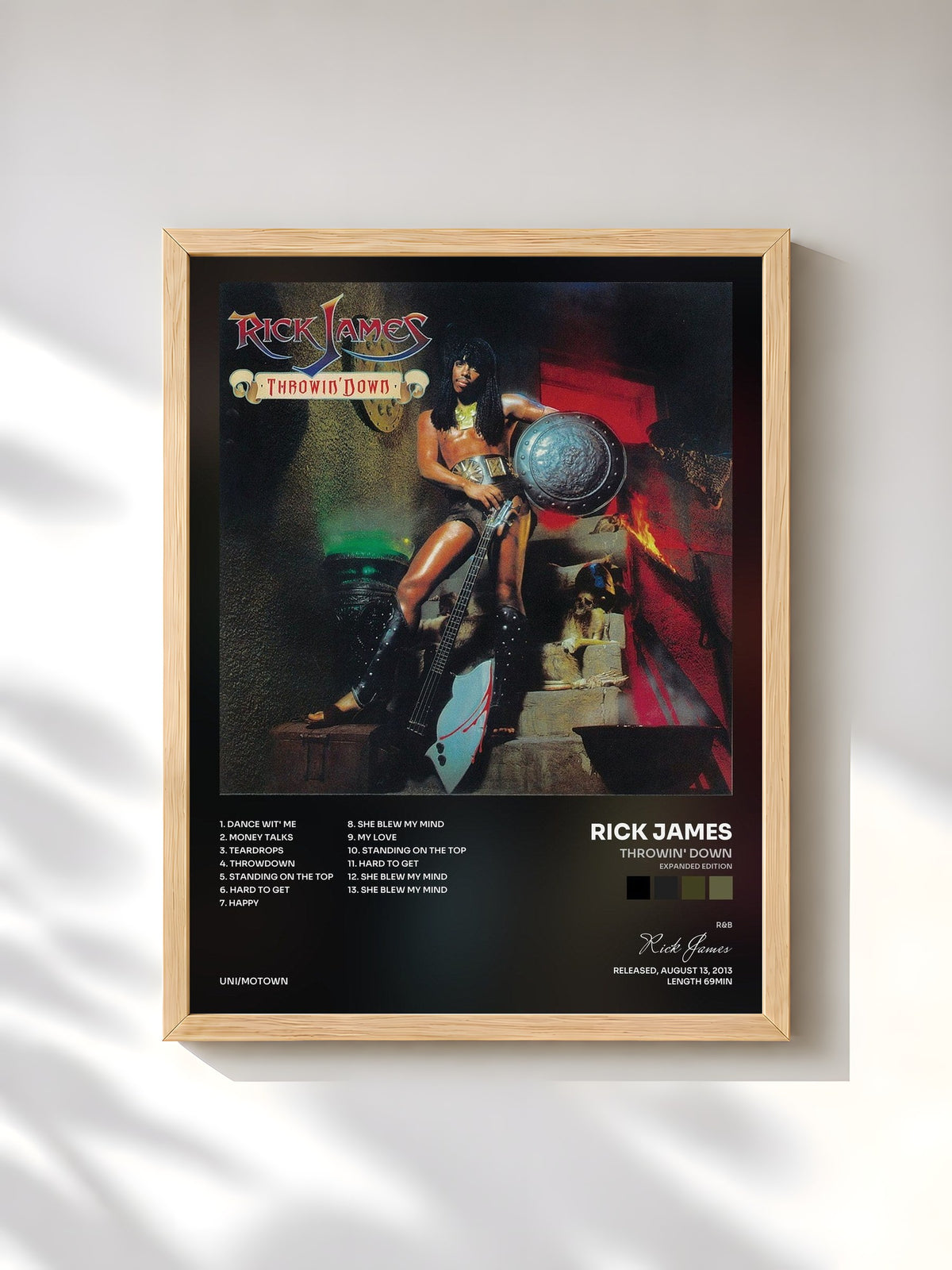 #bois Tableau de l'album Throwin' Down (Expanded Edition) de Rick James, cadre en bois brut, imprimé et encadré en France