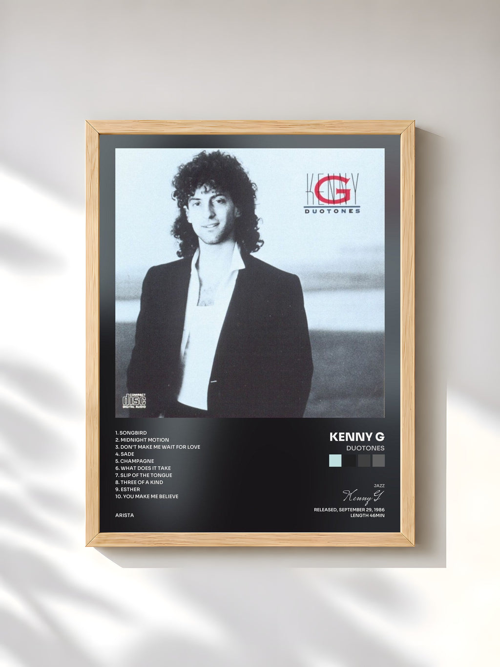 #bois Tableau de l'album Duotones de Kenny G, cadre en bois brut, imprimé et encadré en France