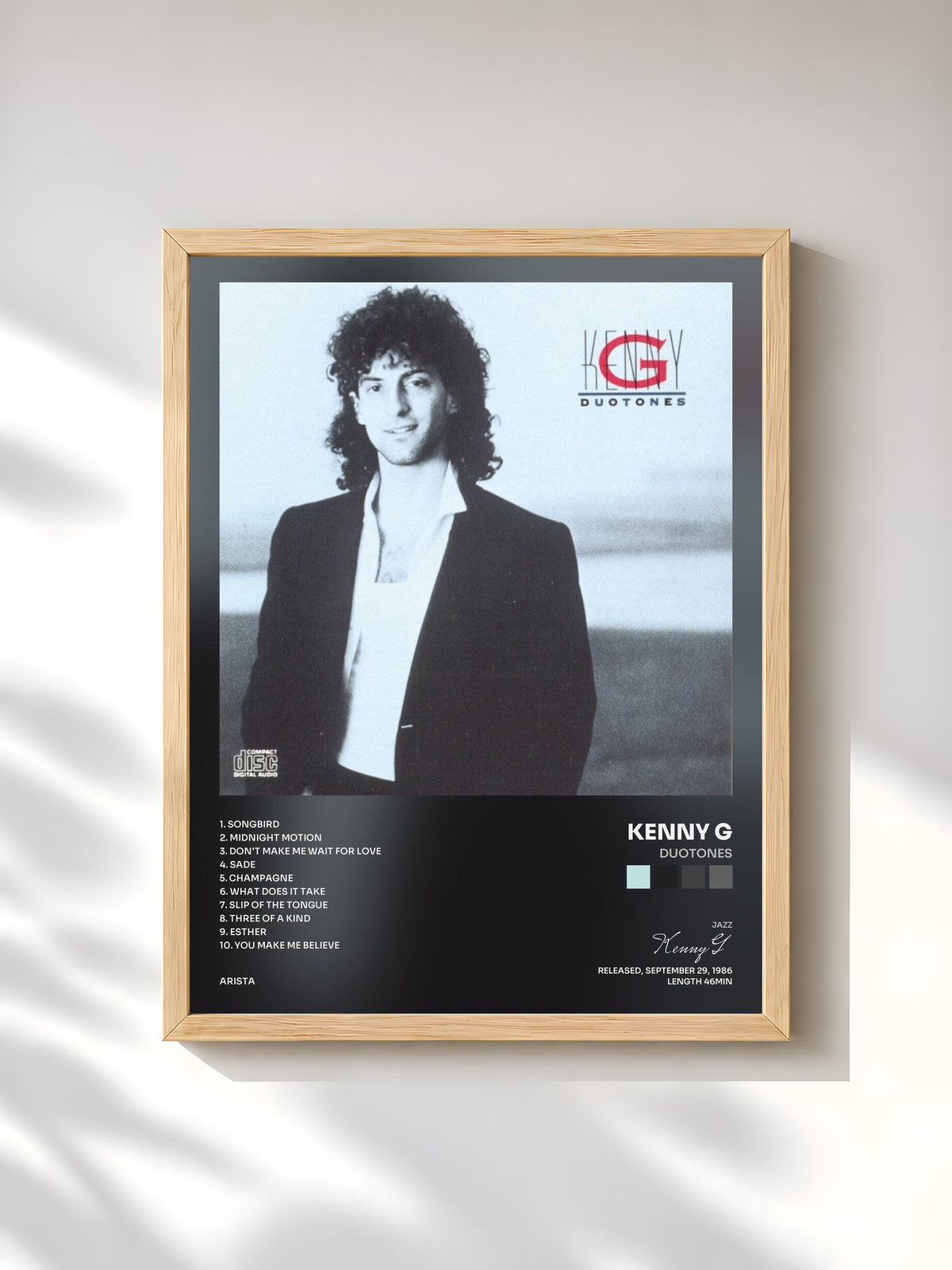 #bois Tableau de l'album Duotones de Kenny G, cadre en bois brut, imprimé et encadré en France