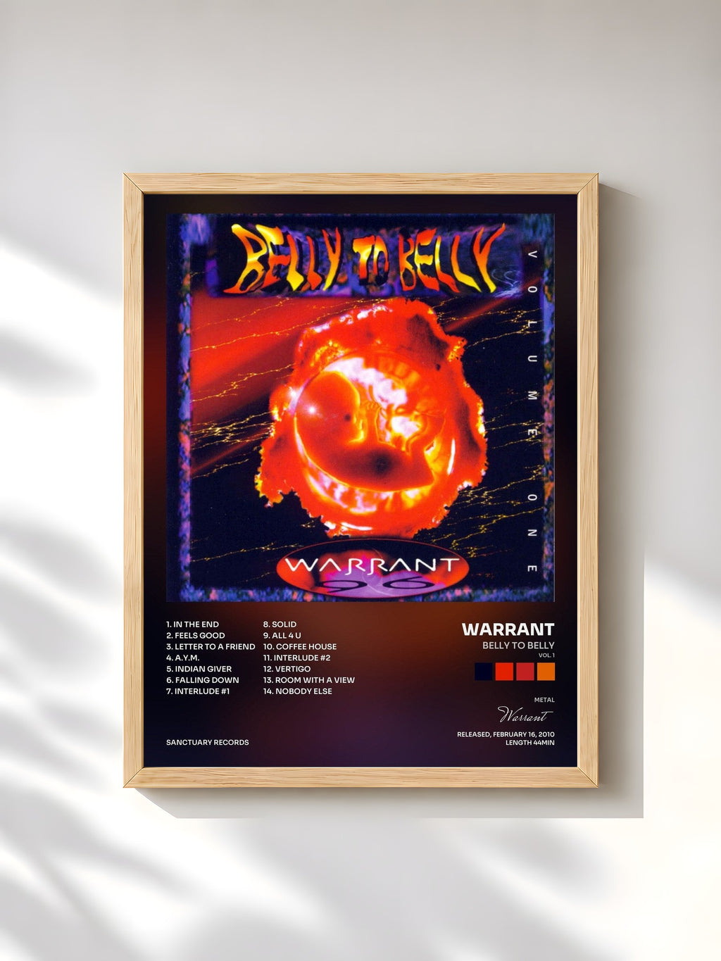 #bois Tableau de l'album Belly To Belly (Vol. 1) de Warrant, cadre en bois brut, imprimé et encadré en France