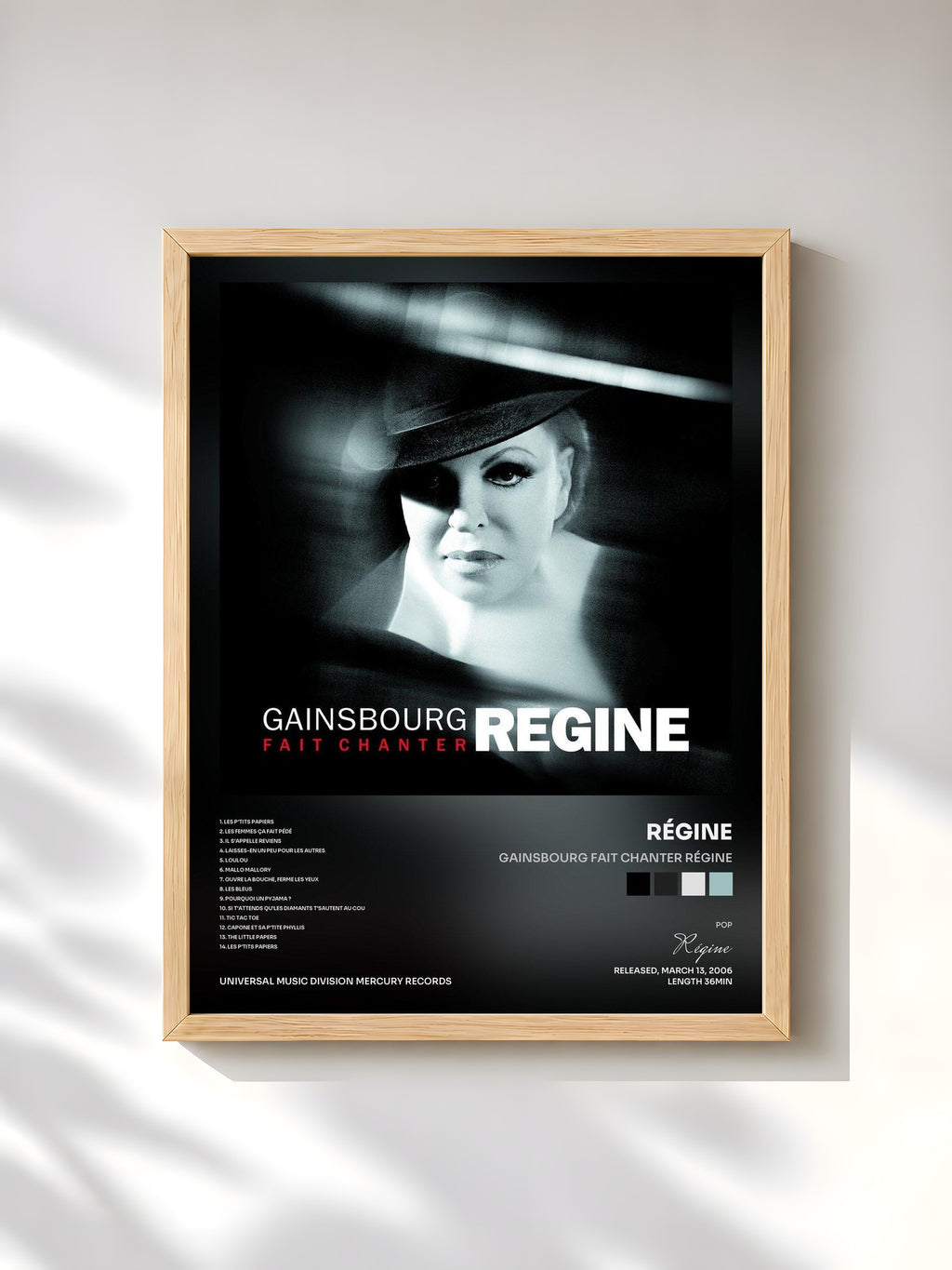 #bois Tableau de l'album Gainsbourg Fait Chanter Régine de Régine, cadre en bois brut, imprimé et encadré en France