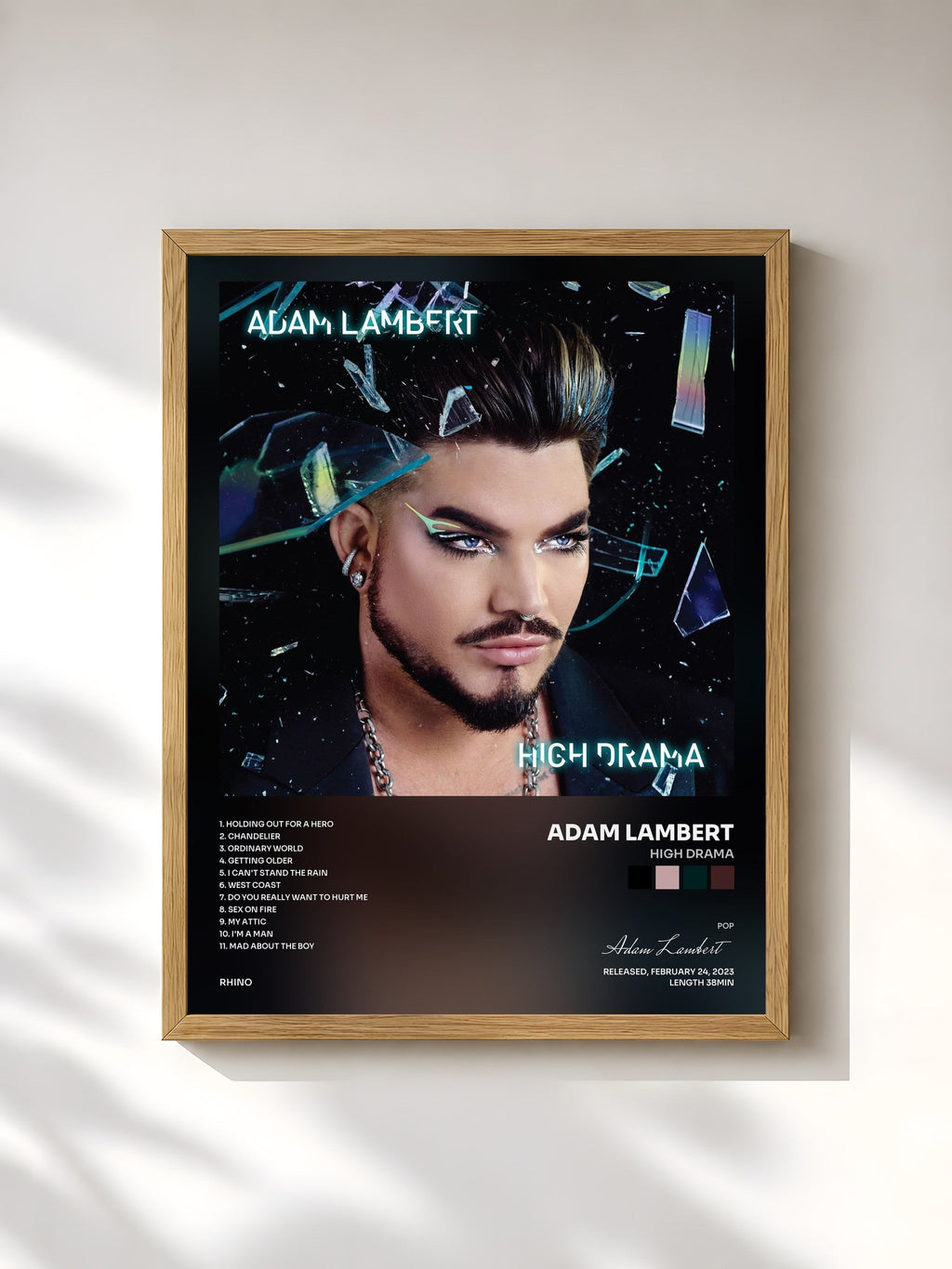#bois Tableau de l'album High Drama de Adam Lambert, cadre en bois brut, imprimé et encadré en France