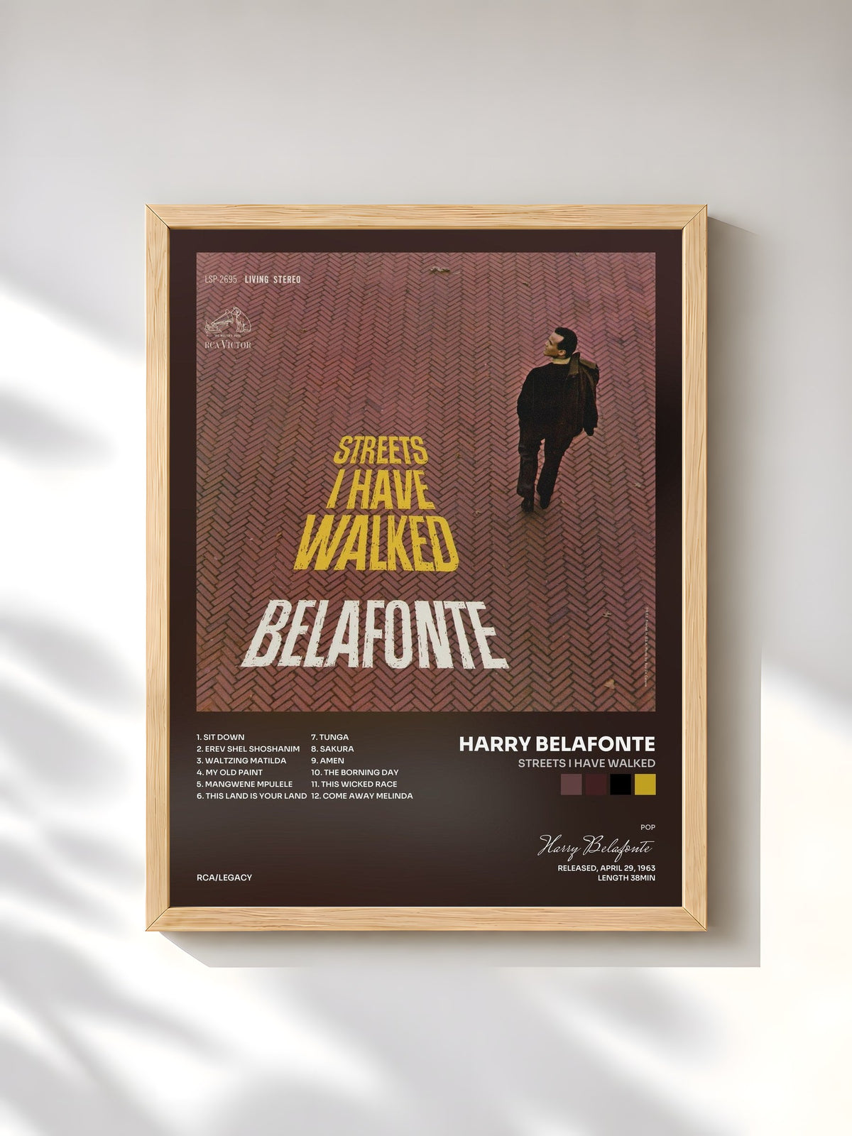 #bois Tableau de l'album Streets I Have Walked de Harry Belafonte, cadre en bois brut, imprimé et encadré en France