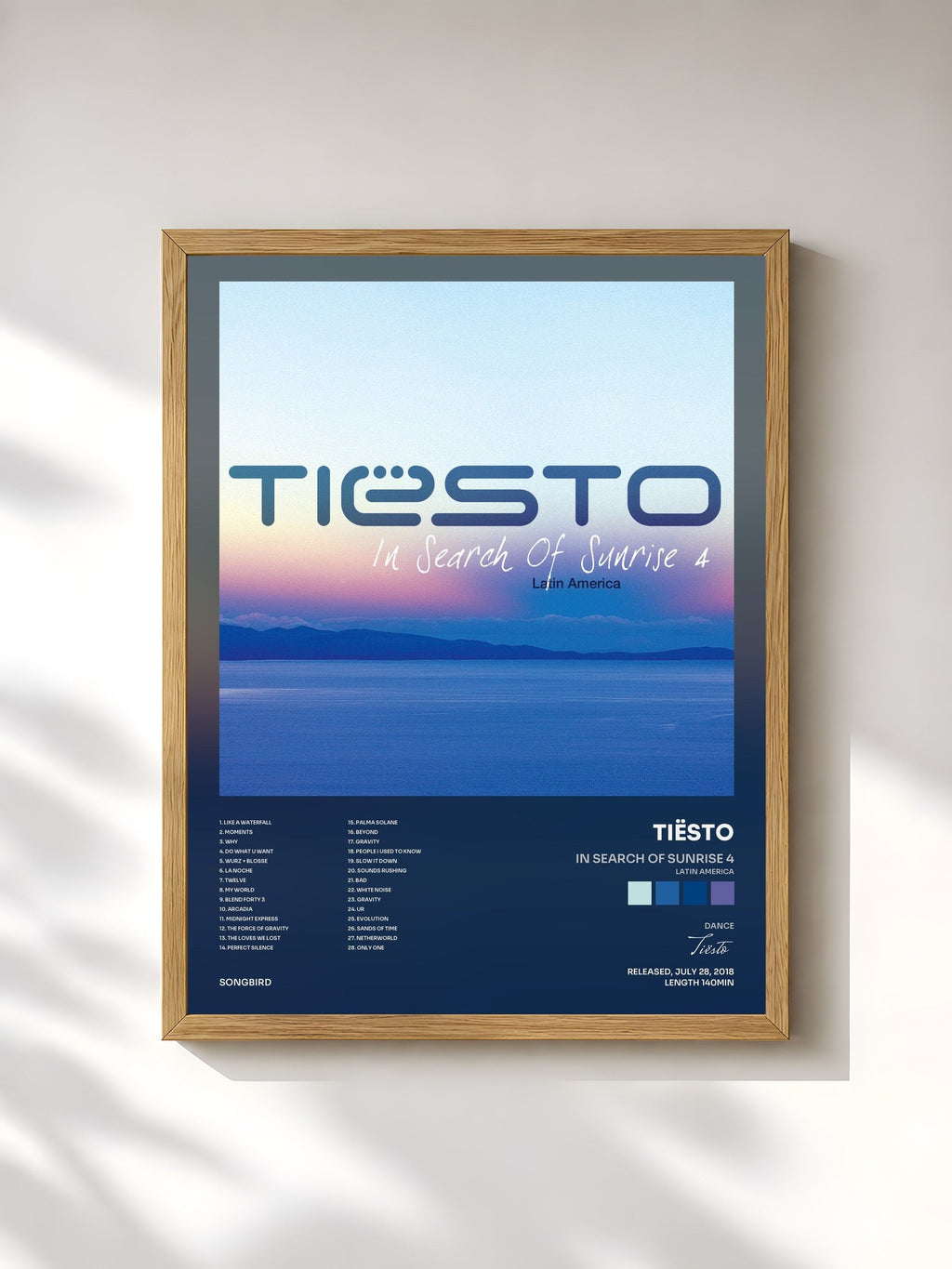 #bois Tableau de l'album In Search of Sunrise 4 (Latin America) mixed by Tiësto de Tiësto, cadre en bois brut, imprimé et encadré en France