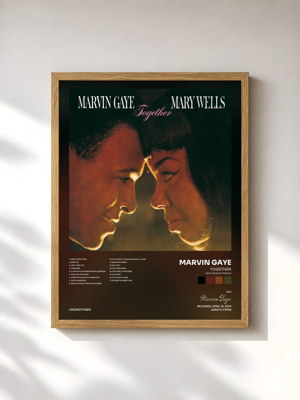 #bois Tableau de l'album Together (With Bonus Tracks) de Marvin Gaye, cadre en bois brut, imprimé et encadré en France