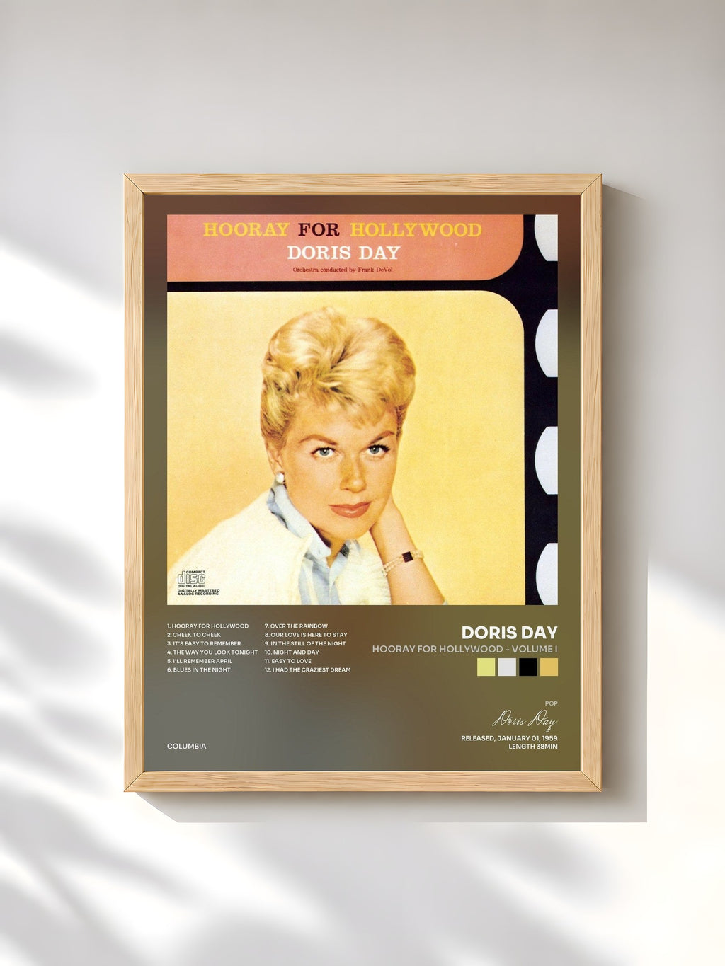 #bois Tableau de l'album Hooray For Hollywood - Volume I de Doris Day, cadre en bois brut, imprimé et encadré en France