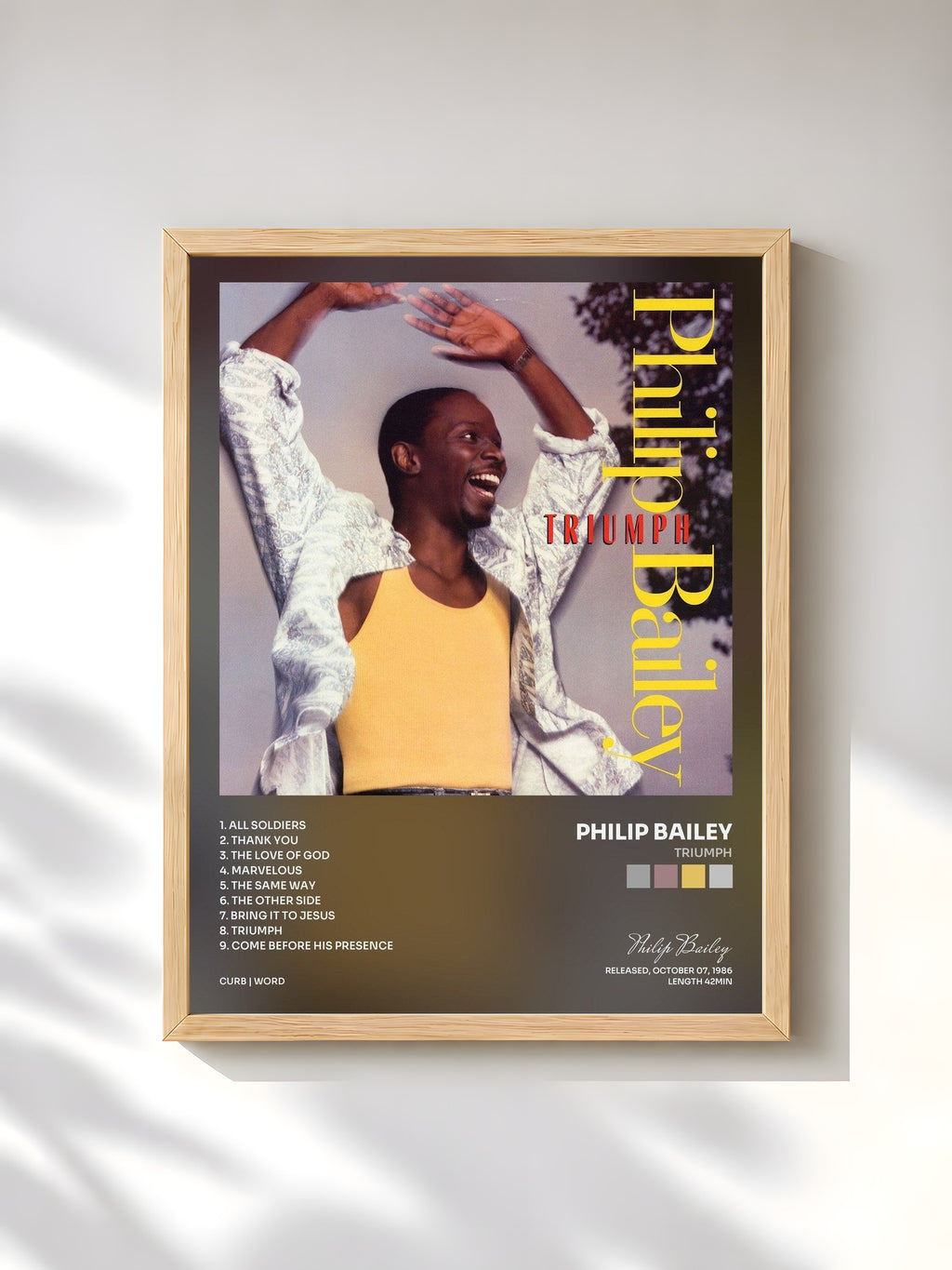 #bois Tableau de l'album Triumph de Philip Bailey, cadre en bois brut, imprimé et encadré en France