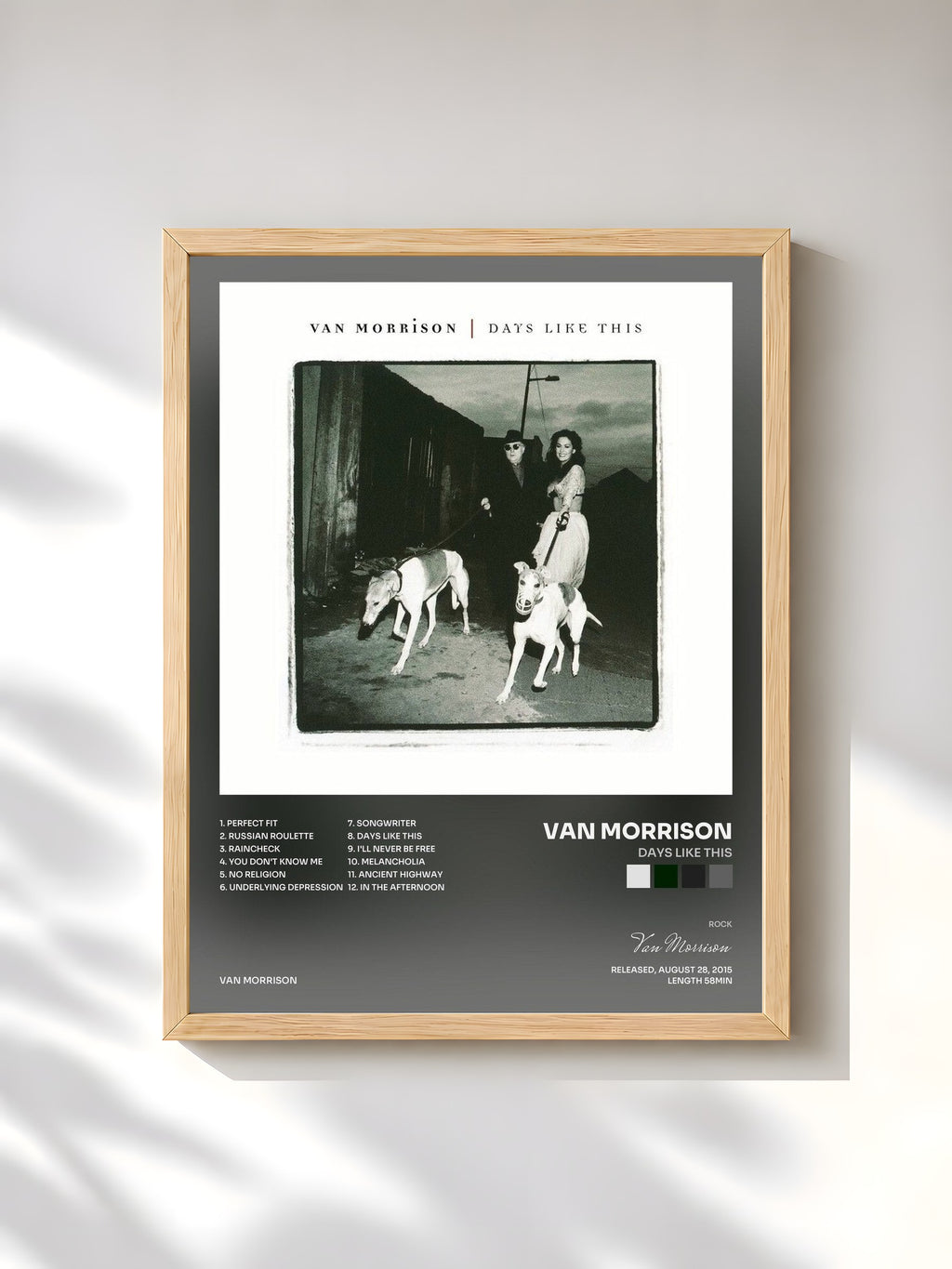 #bois Tableau de l'album Days Like This de Van Morrison, cadre en bois brut, imprimé et encadré en France