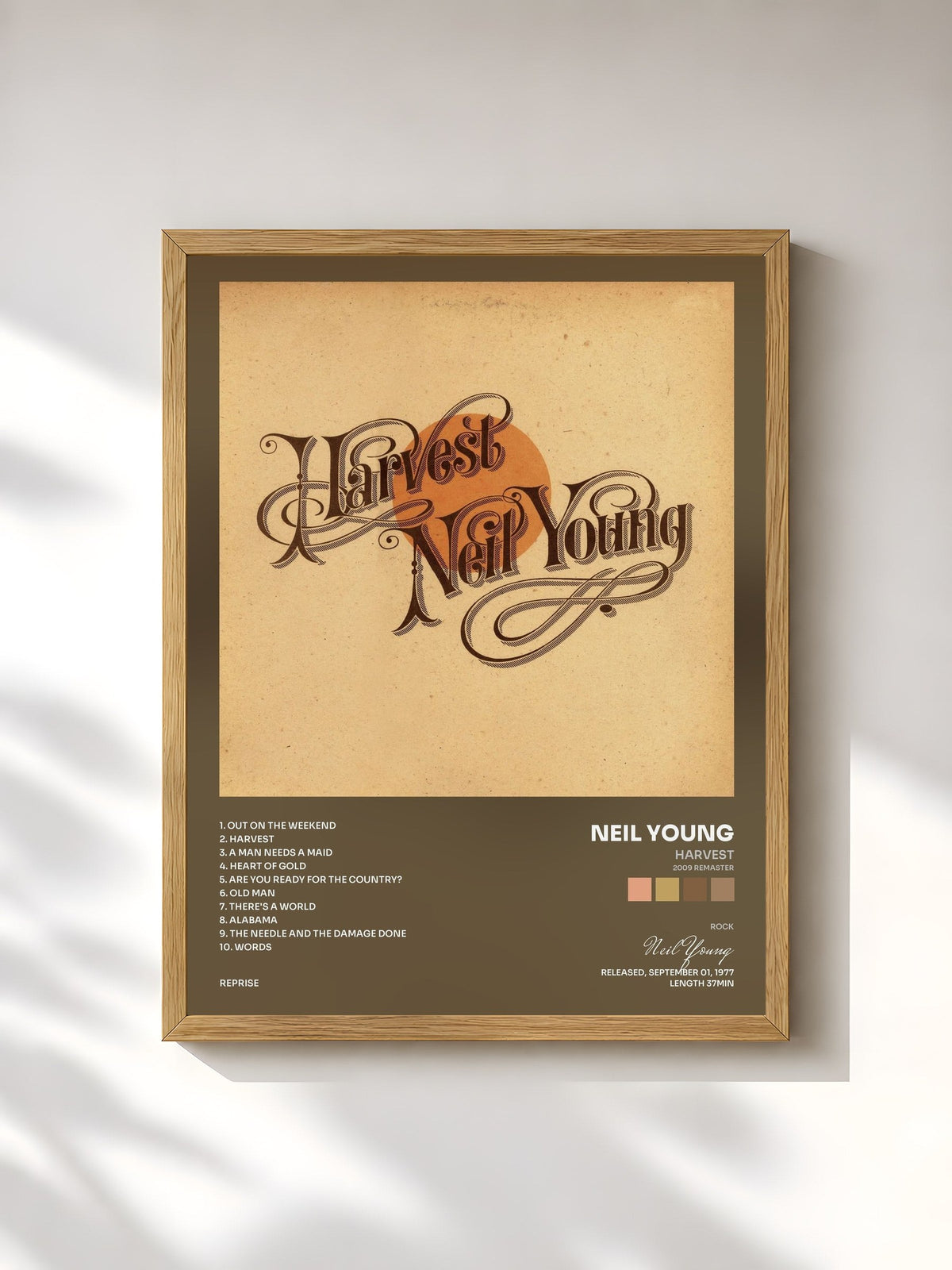 #bois Tableau de l'album Harvest (2009 Remaster) de Neil Young, cadre en bois brut, imprimé et encadré en France