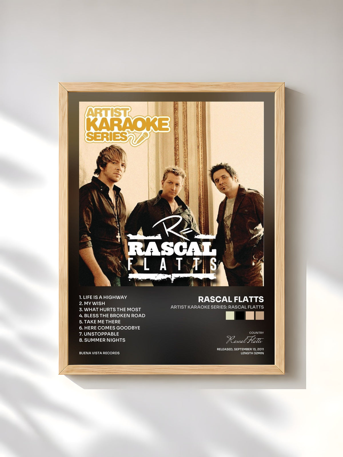 #bois Tableau de l'album Artist Karaoke Series: Rascal Flatts de Rascal Flatts, cadre en bois brut, imprimé et encadré en France