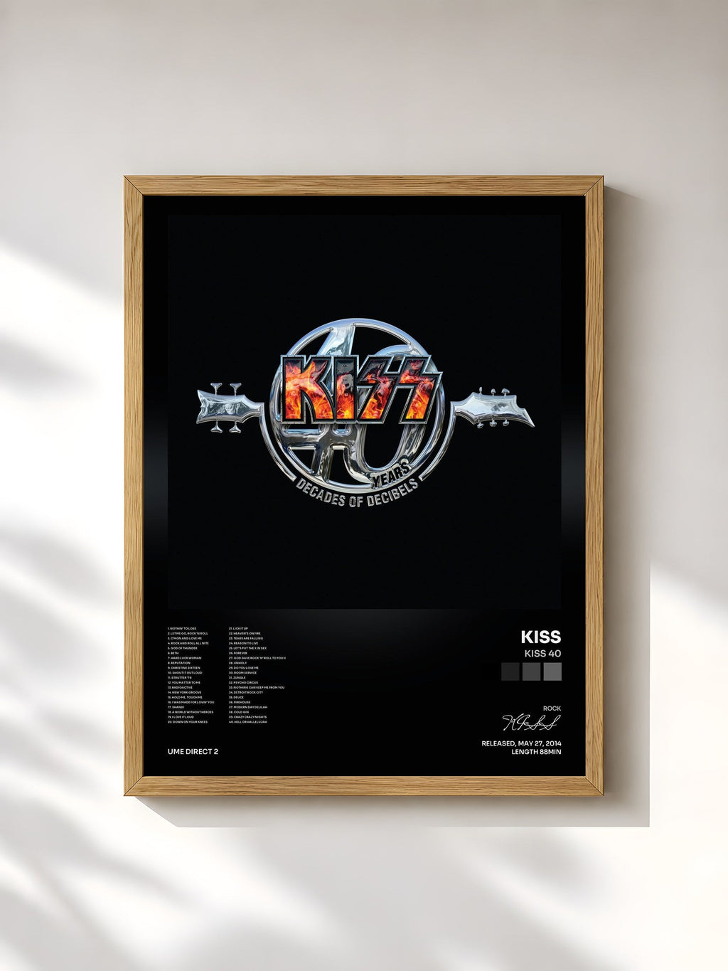 #bois Tableau de l'album KISS 40 de KISS, cadre en bois brut, imprimé et encadré en France