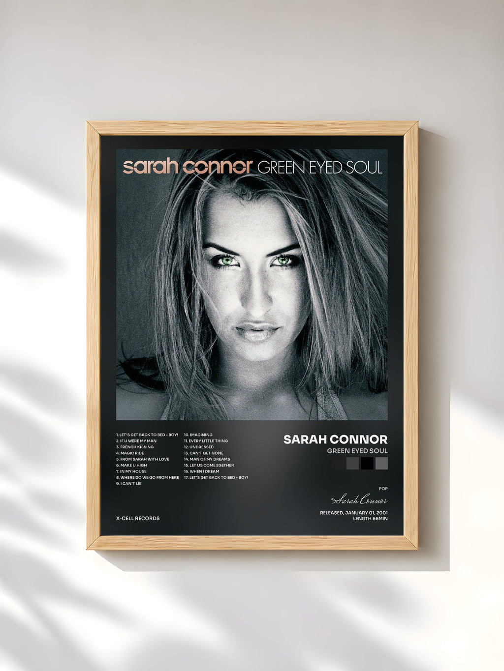 #bois Tableau de l'album Green Eyed Soul de Sarah Connor, cadre en bois brut, imprimé et encadré en France