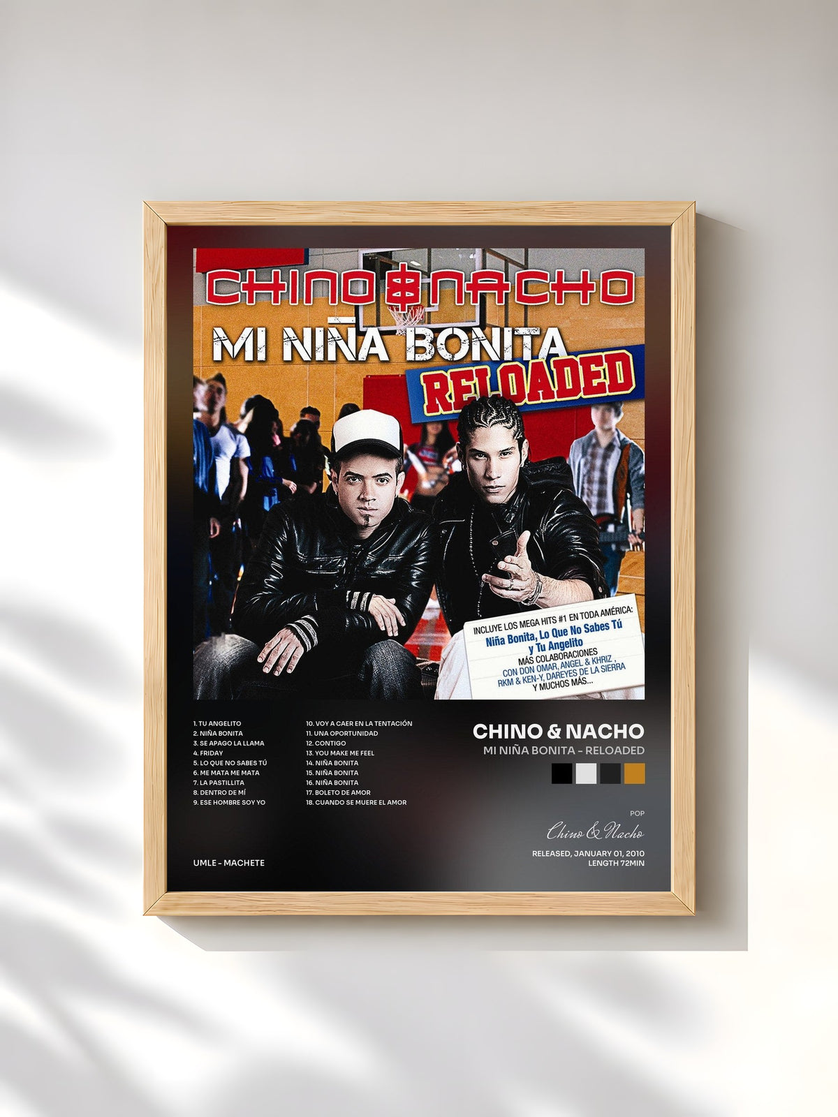 #bois Tableau de l'album Mi Niña Bonita - Reloaded de Chino & Nacho, cadre en bois brut, imprimé et encadré en France