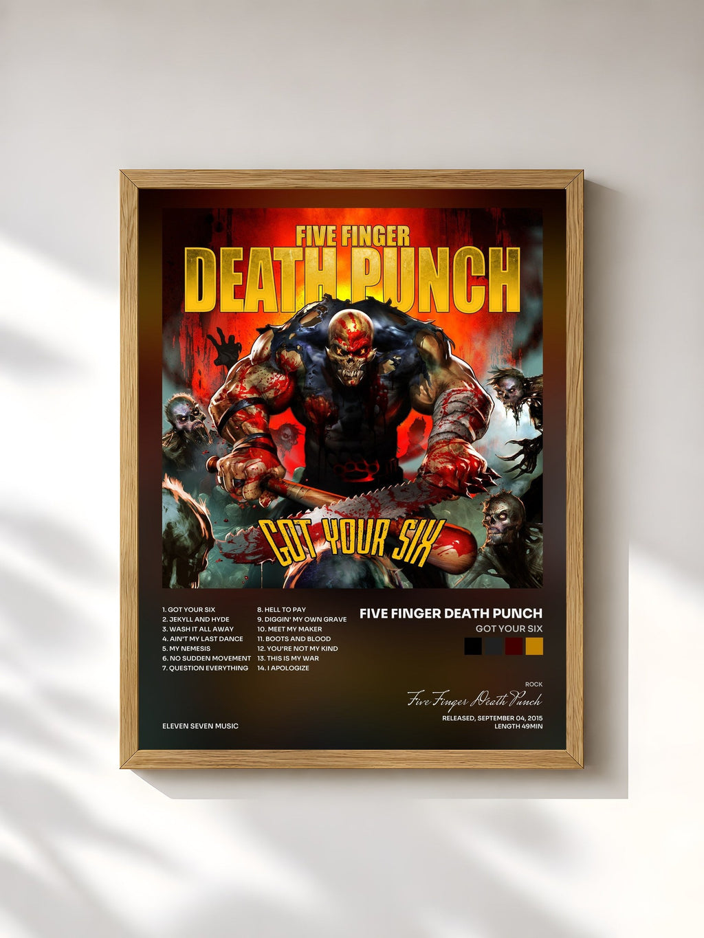 #bois Tableau de l'album Got Your Six de Five Finger Death Punch, cadre en bois brut, imprimé et encadré en France