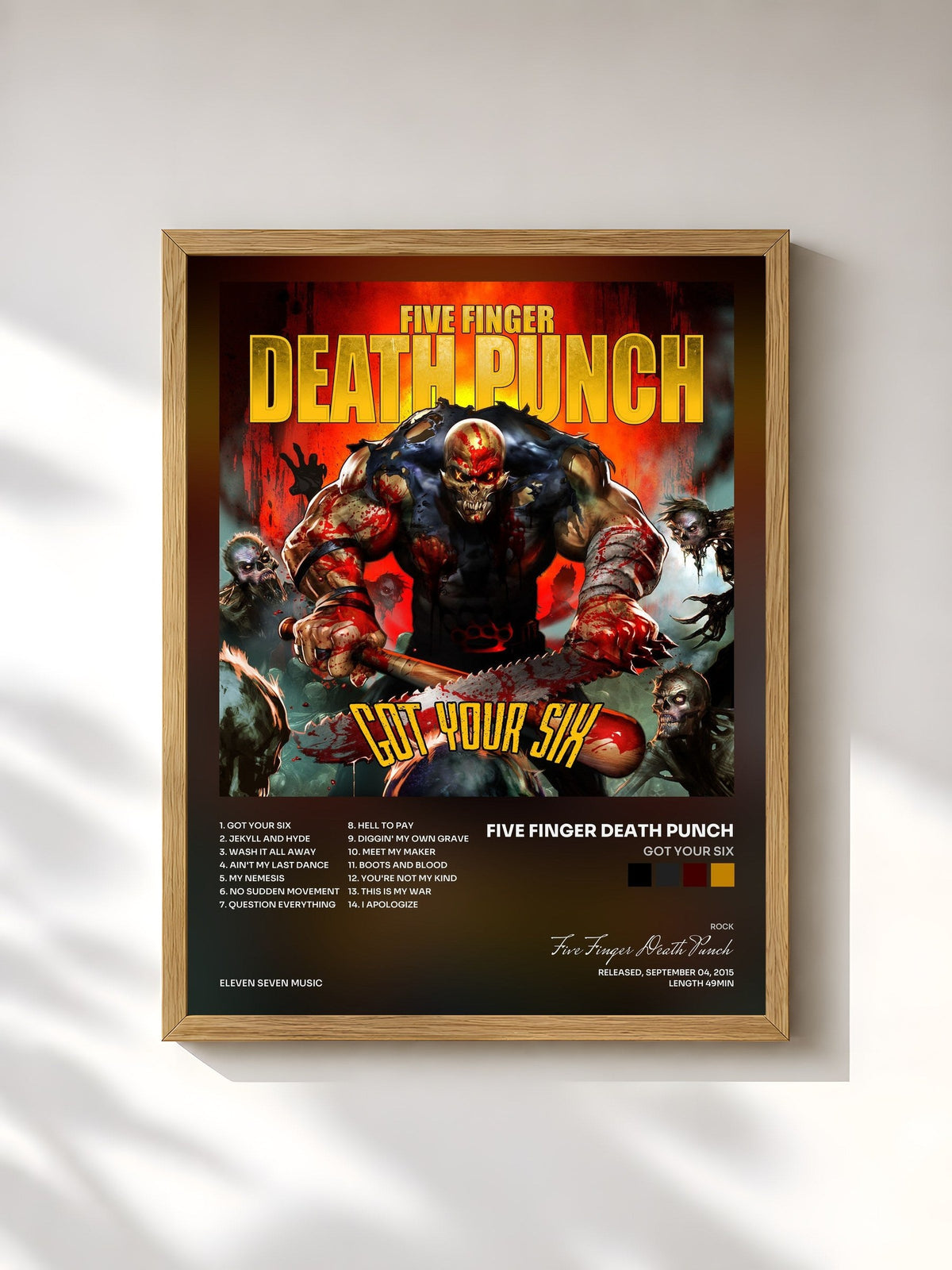 #bois Tableau de l'album Got Your Six de Five Finger Death Punch, cadre en bois brut, imprimé et encadré en France