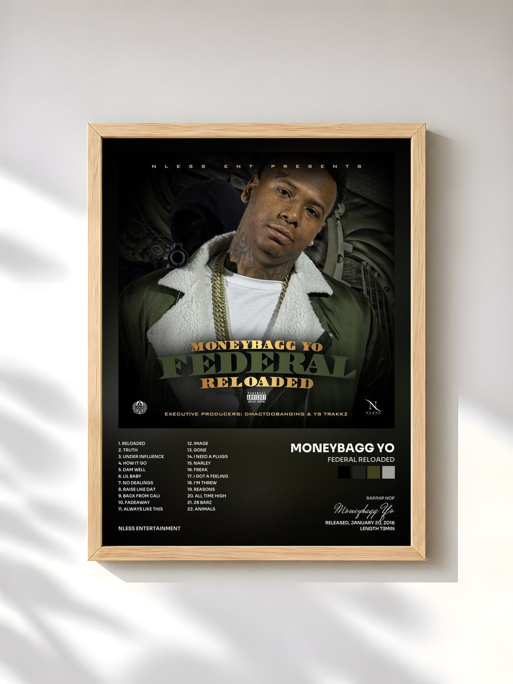 #bois Tableau de l'album Federal Reloaded de Moneybagg Yo, cadre en bois brut, imprimé et encadré en France