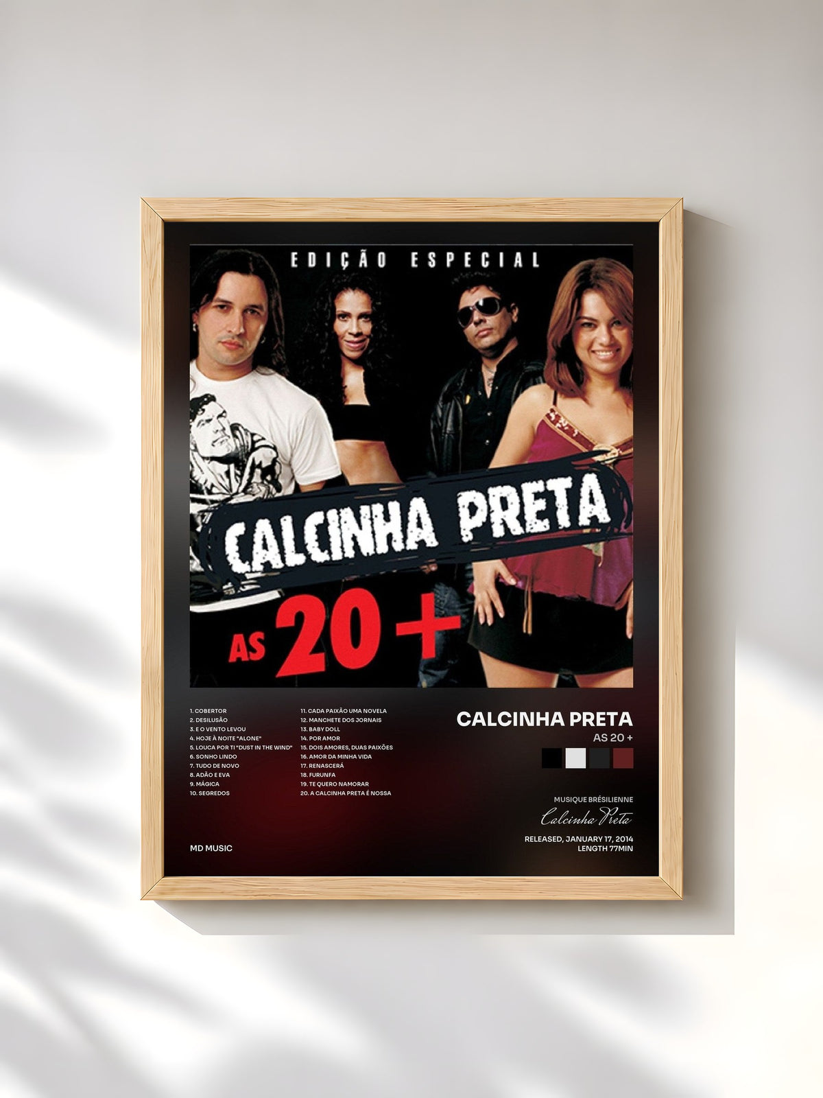 #bois Tableau de l'album As 20 + de Calcinha Preta, cadre en bois brut, imprimé et encadré en France