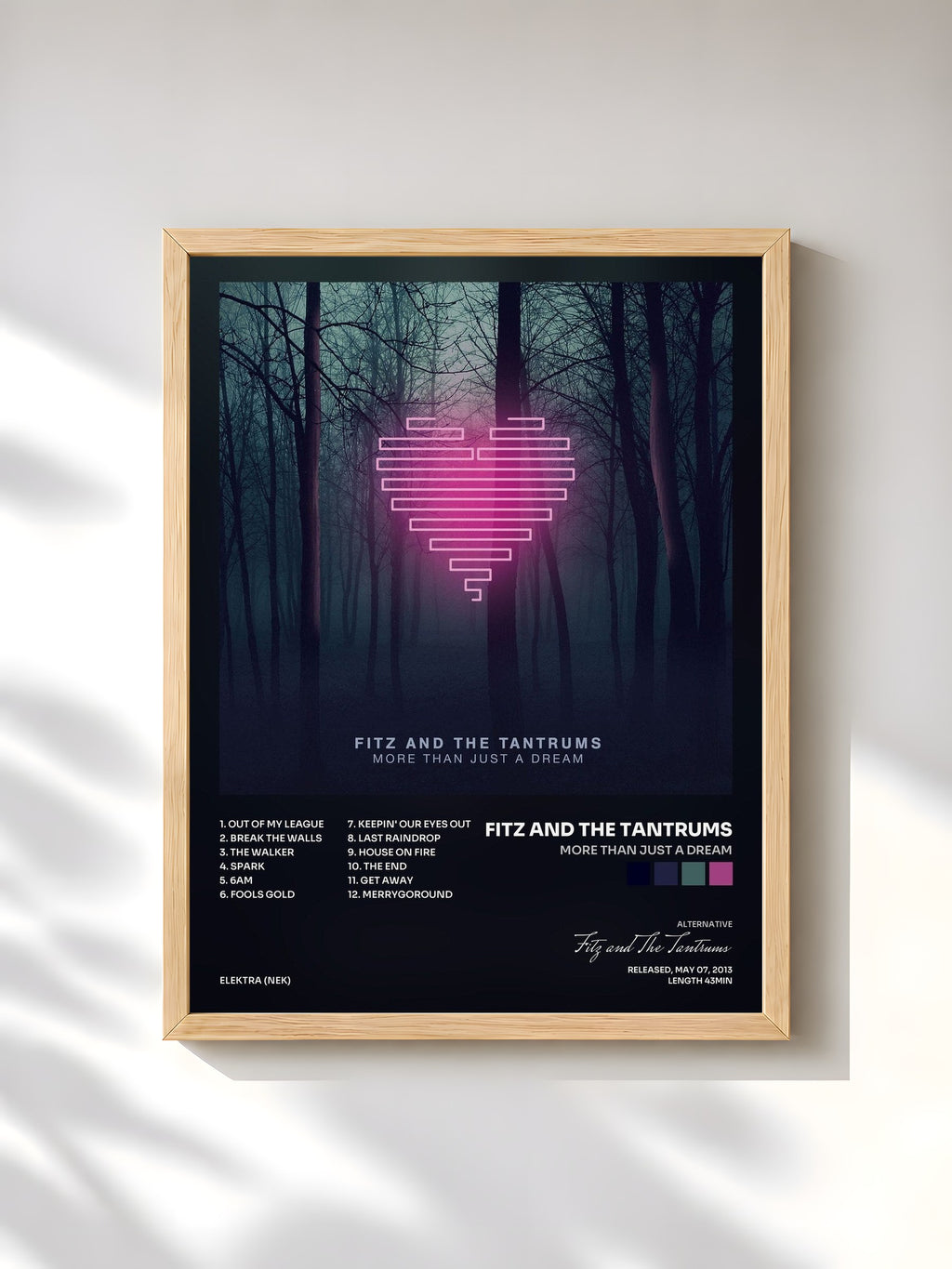 #bois Tableau de l'album More Than Just a Dream de Fitz and The Tantrums, cadre en bois brut, imprimé et encadré en France