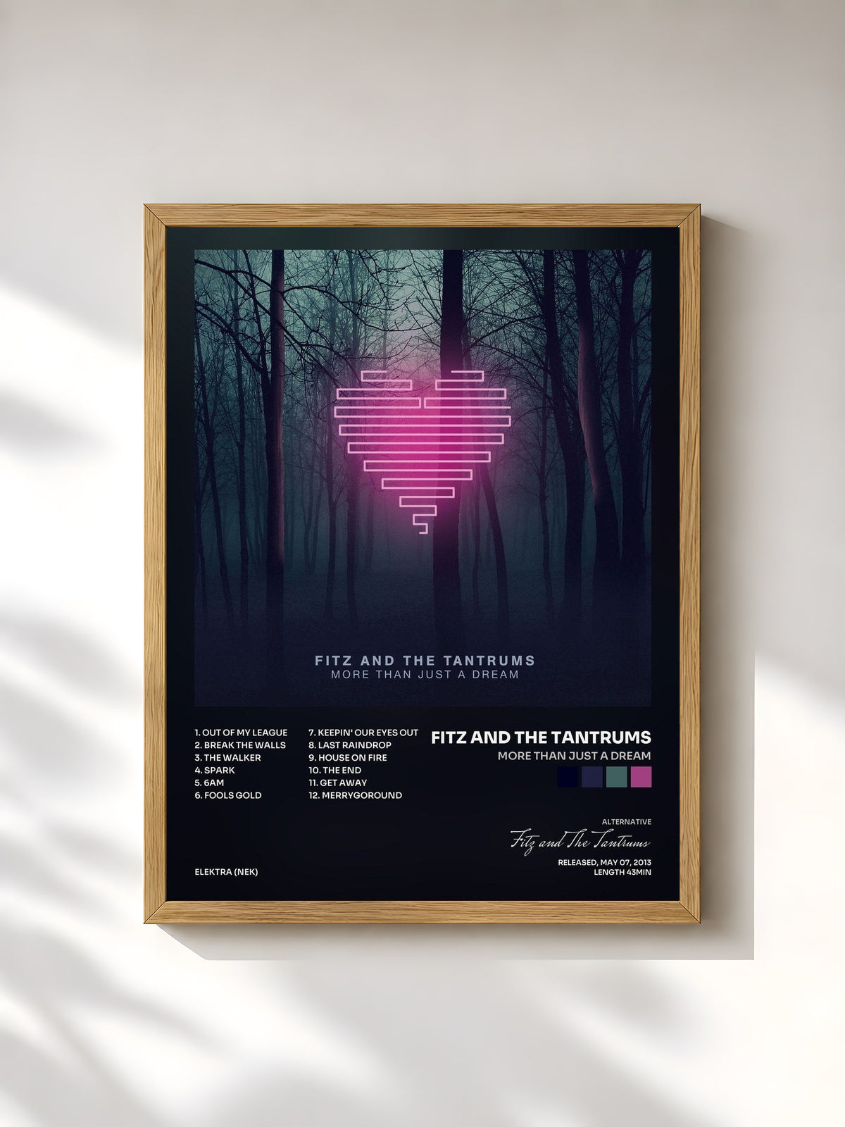 #bois Tableau de l'album More Than Just a Dream de Fitz and The Tantrums, cadre en bois brut, imprimé et encadré en France
