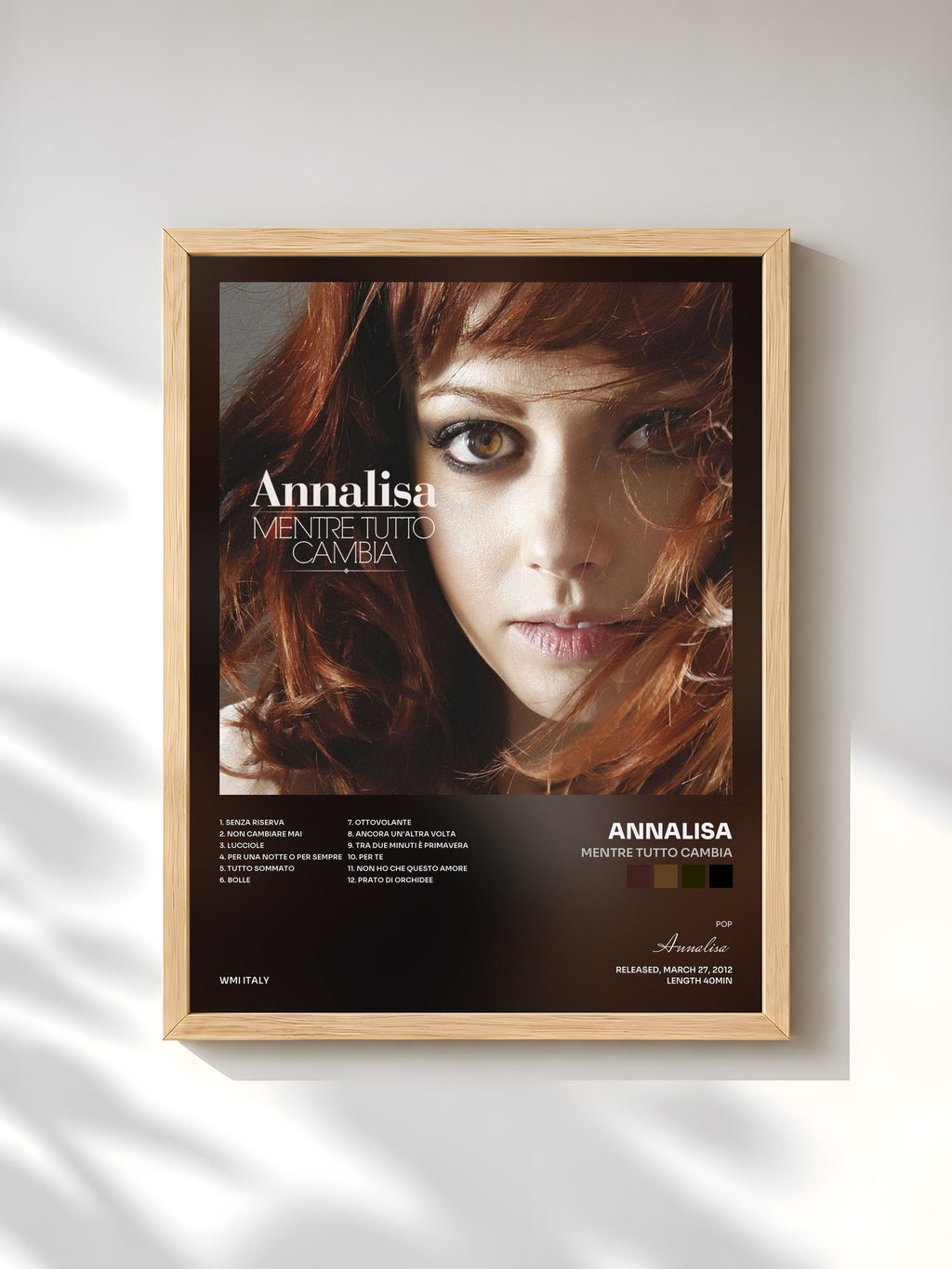 #bois Tableau de l'album Mentre tutto cambia de Annalisa, cadre en bois brut, imprimé et encadré en France