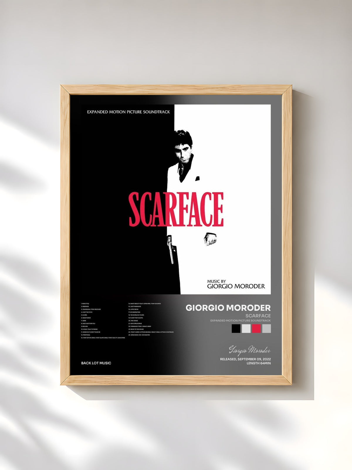 #bois Tableau de l'album Scarface (Expanded Motion Picture Soundtrack) de Giorgio Moroder, cadre en bois brut, imprimé et encadré en France