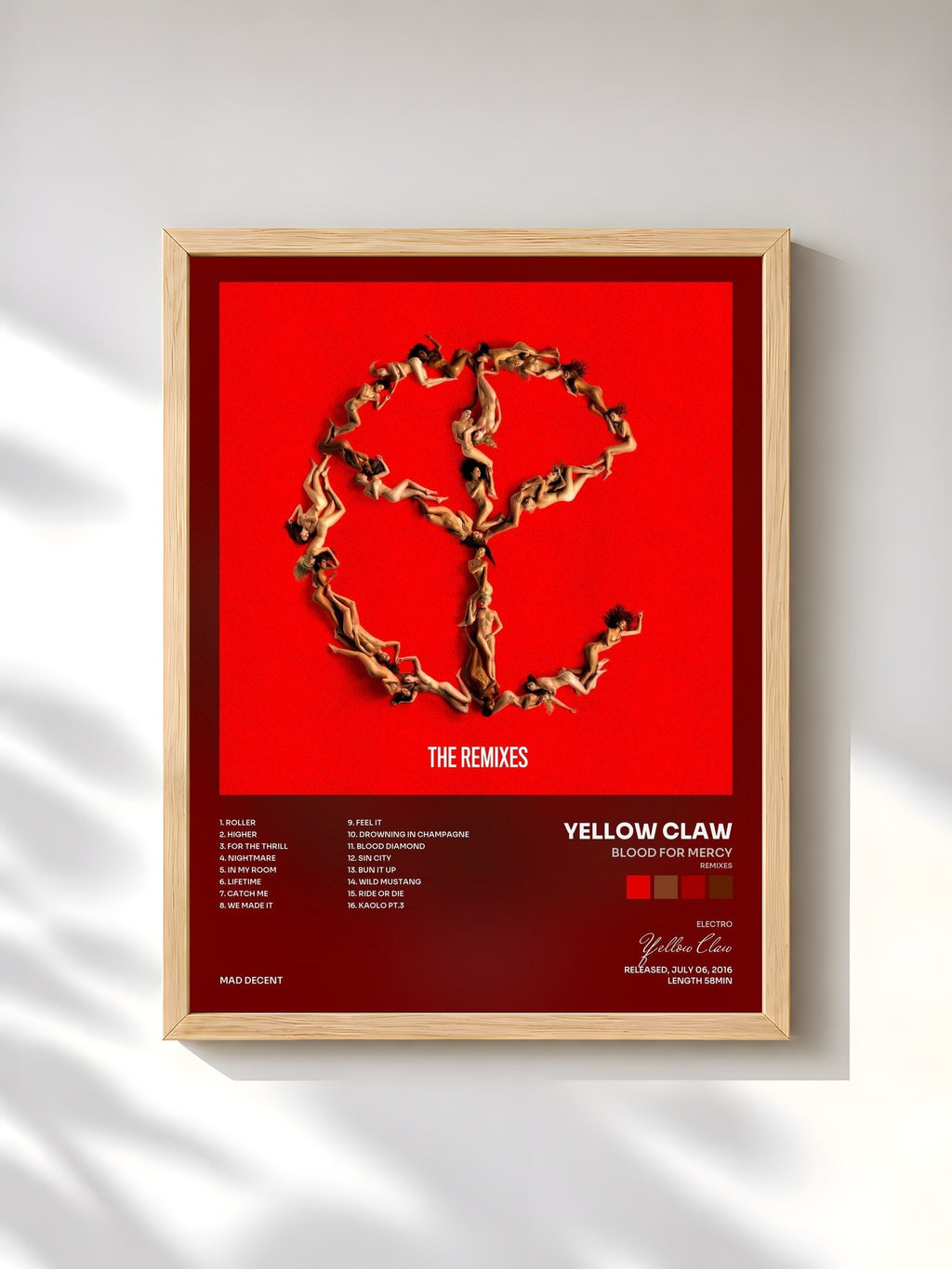 #bois Tableau de l'album Blood For Mercy (Remixes) de Yellow Claw, cadre en bois brut, imprimé et encadré en France