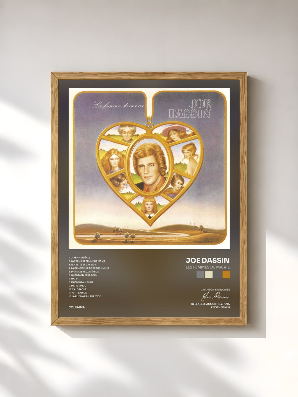 #bois Tableau de l'album Les Femmes De Ma Vie de Joe Dassin, cadre en bois brut, imprimé et encadré en France