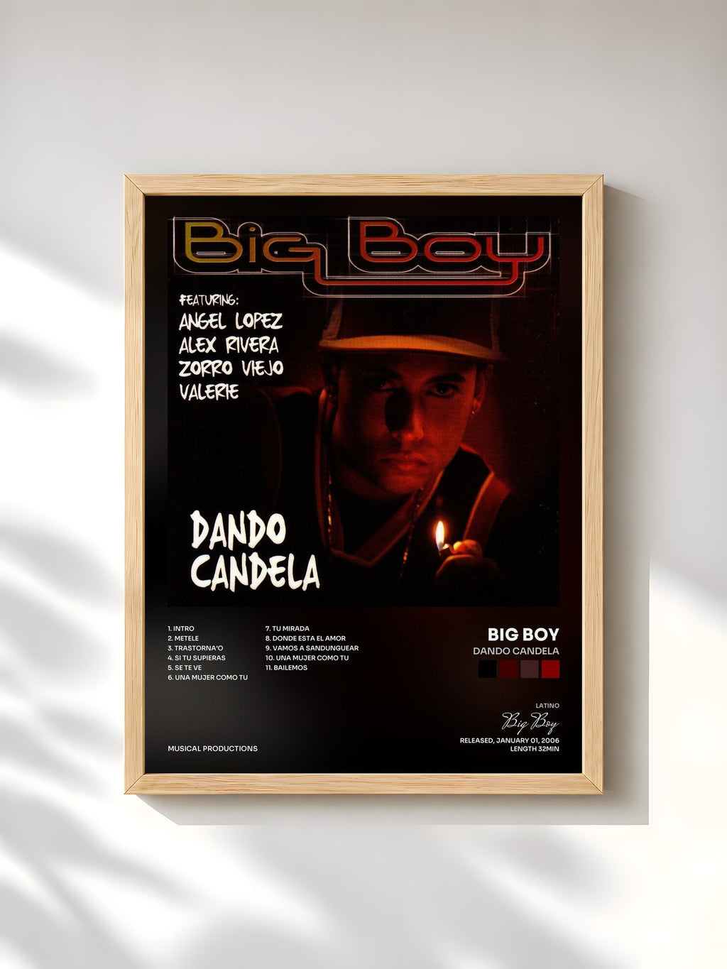 #bois Tableau de l'album Dando Candela de Big Boy, cadre en bois brut, imprimé et encadré en France