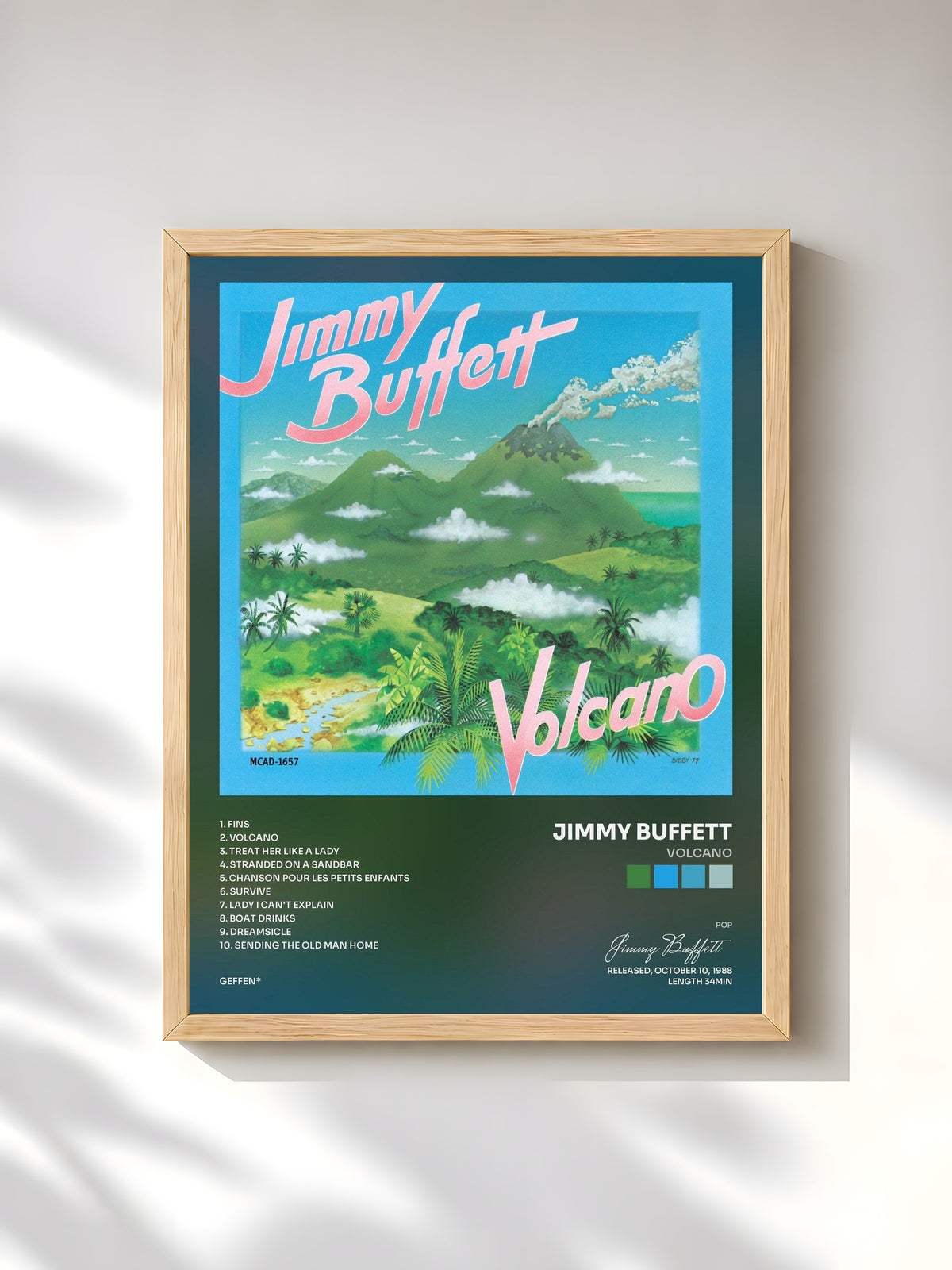 #bois Tableau de l'album Volcano de Jimmy Buffett, cadre en bois brut, imprimé et encadré en France