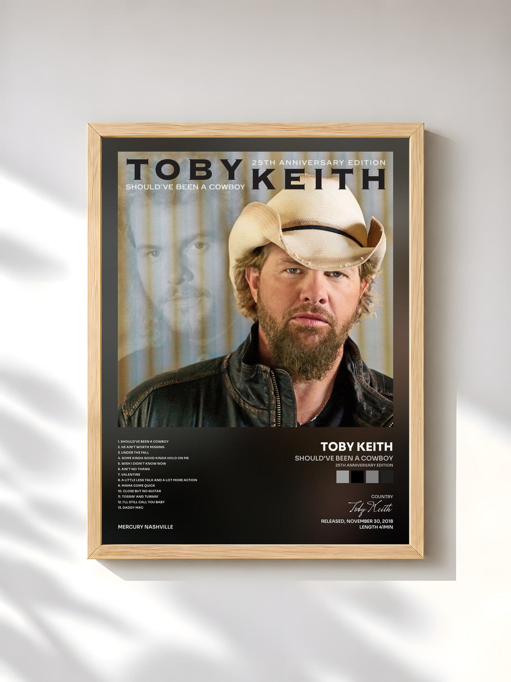 #bois Tableau de l'album Should've Been A Cowboy (25th Anniversary Edition) de Toby Keith, cadre en bois brut, imprimé et encadré en France