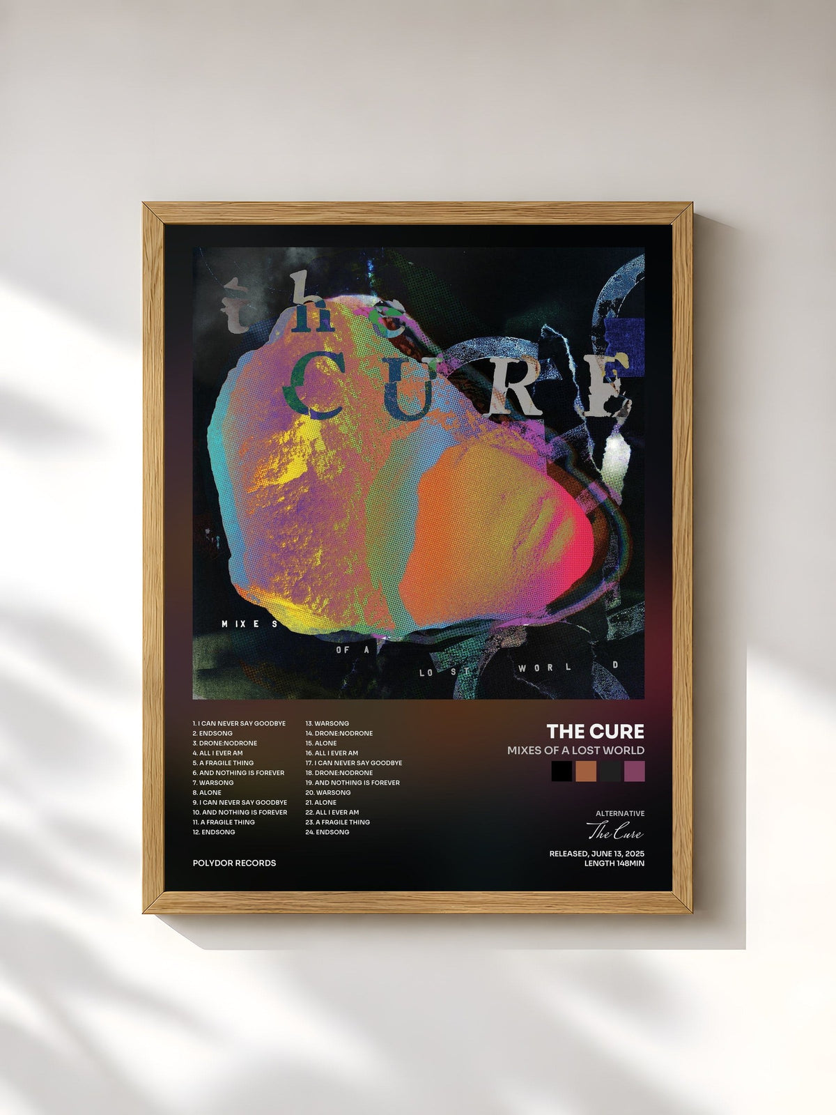 #bois Tableau de l'album Mixes Of A Lost World de The Cure, cadre en bois brut, imprimé et encadré en France