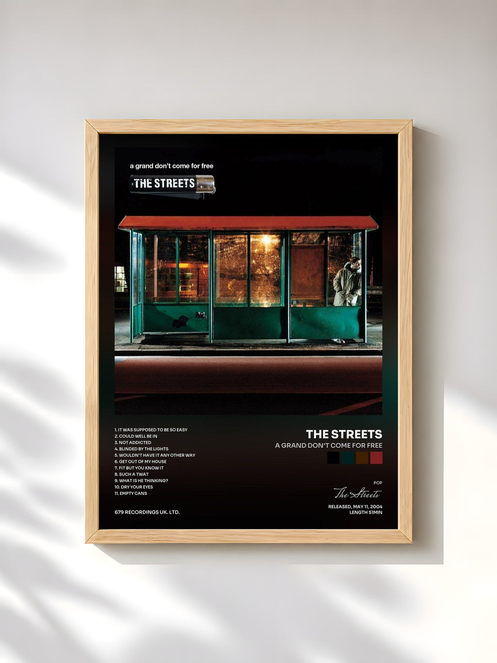 #bois Tableau de l'album A Grand Don't Come for Free de The Streets, cadre en bois brut, imprimé et encadré en France