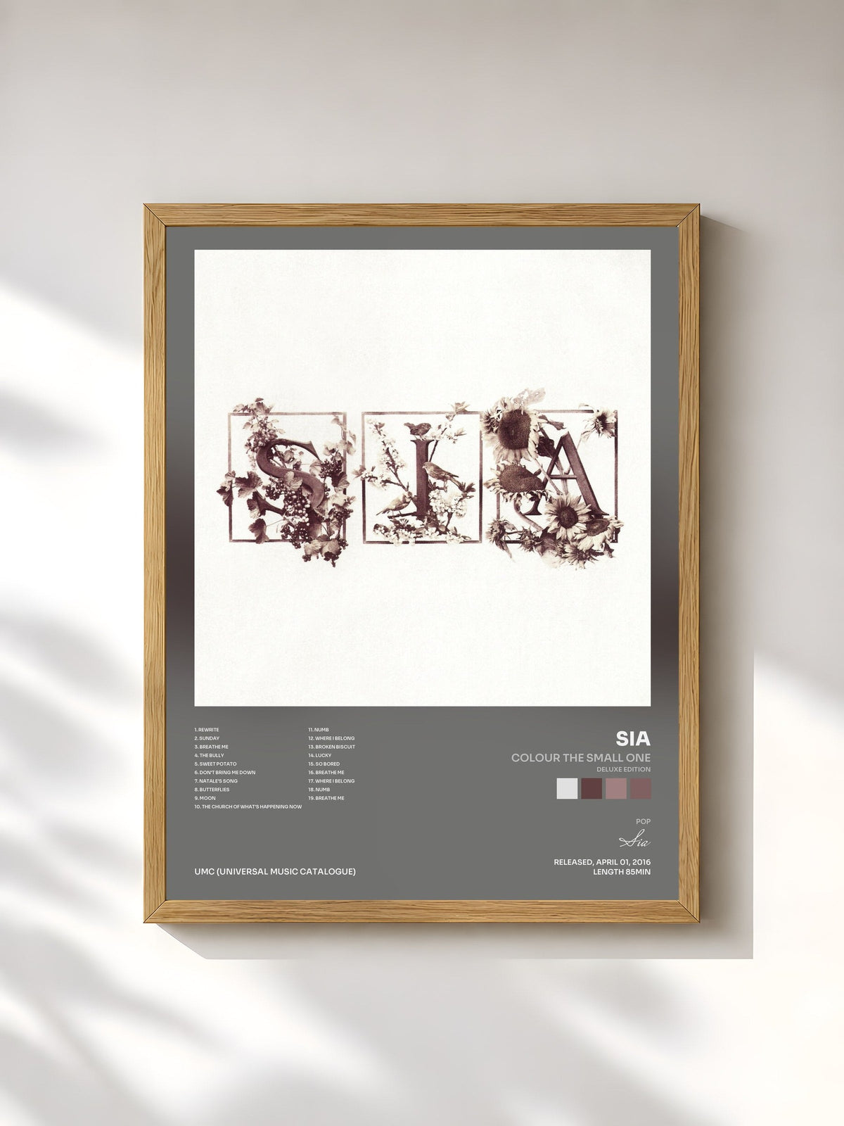 #bois Tableau de l'album Colour The Small One (Deluxe Edition) de Sia, cadre en bois brut, imprimé et encadré en France