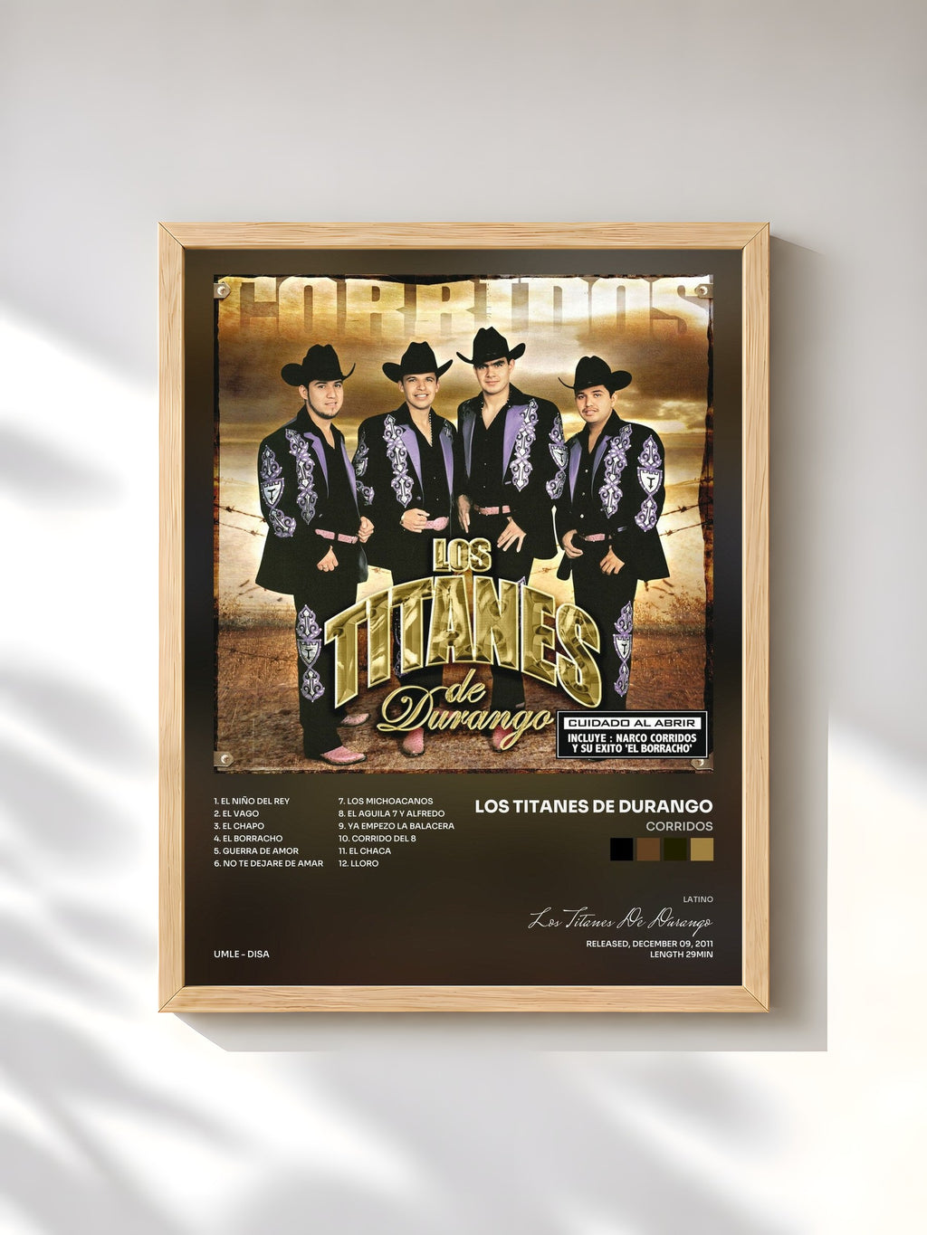 #bois Tableau de l'album Corridos de Los Titanes De Durango, cadre en bois brut, imprimé et encadré en France