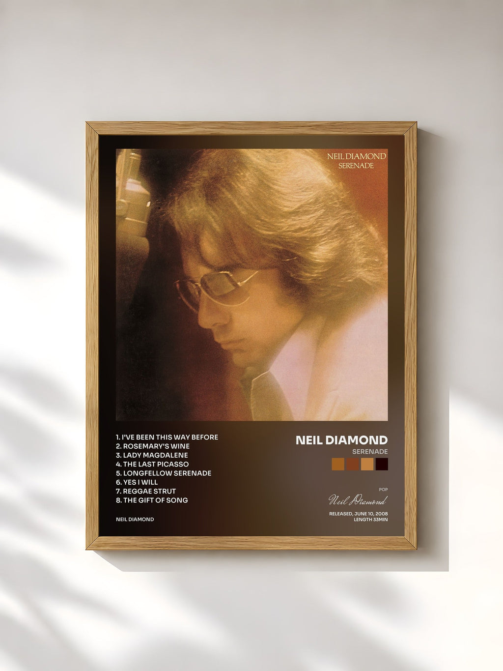 #bois Tableau de l'album Serenade de Neil Diamond, cadre en bois brut, imprimé et encadré en France