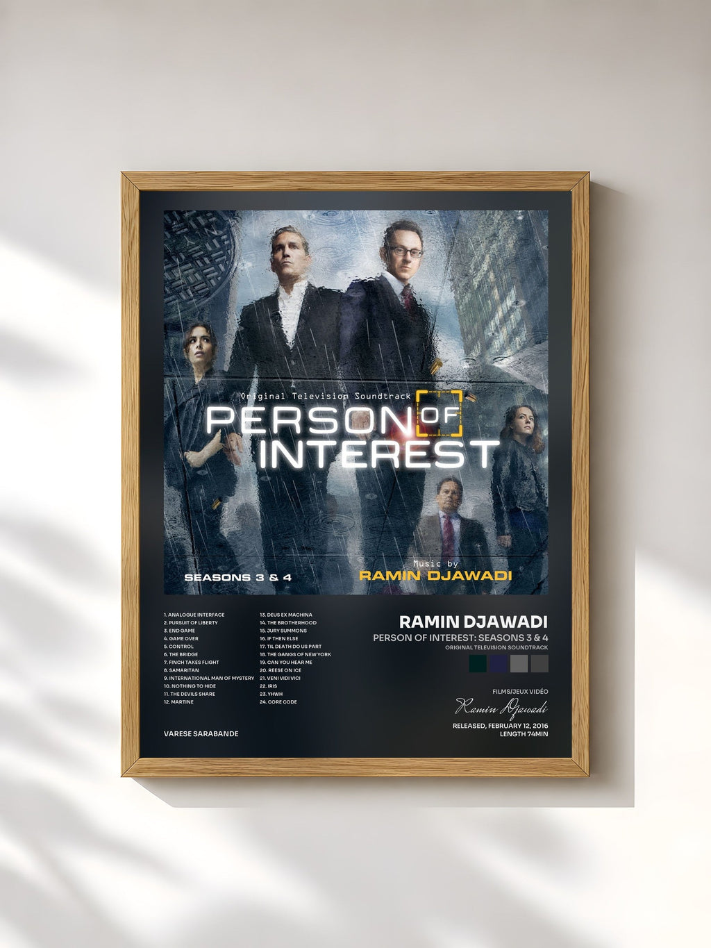 #bois Tableau de l'album Person Of Interest: Seasons 3 & 4 (Original Television Soundtrack) de Ramin Djawadi, cadre en bois brut, imprimé et encadré en France