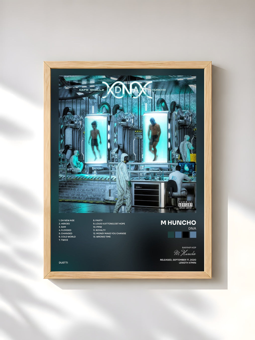 #bois Tableau de l'album DNA de M Huncho, cadre en bois brut, imprimé et encadré en France