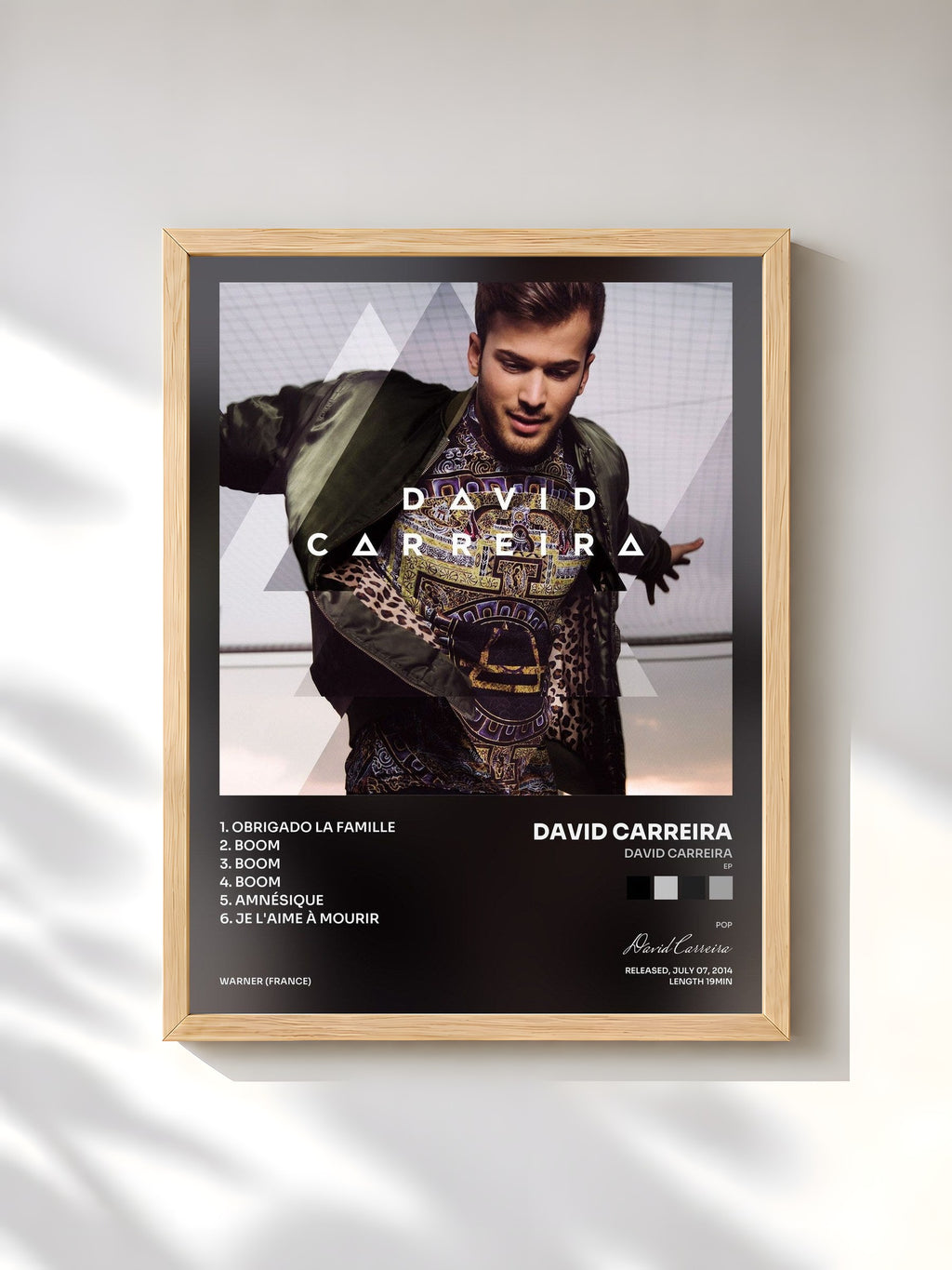 #bois Tableau de l'album David Carreira (EP) de David Carreira, cadre en bois brut, imprimé et encadré en France