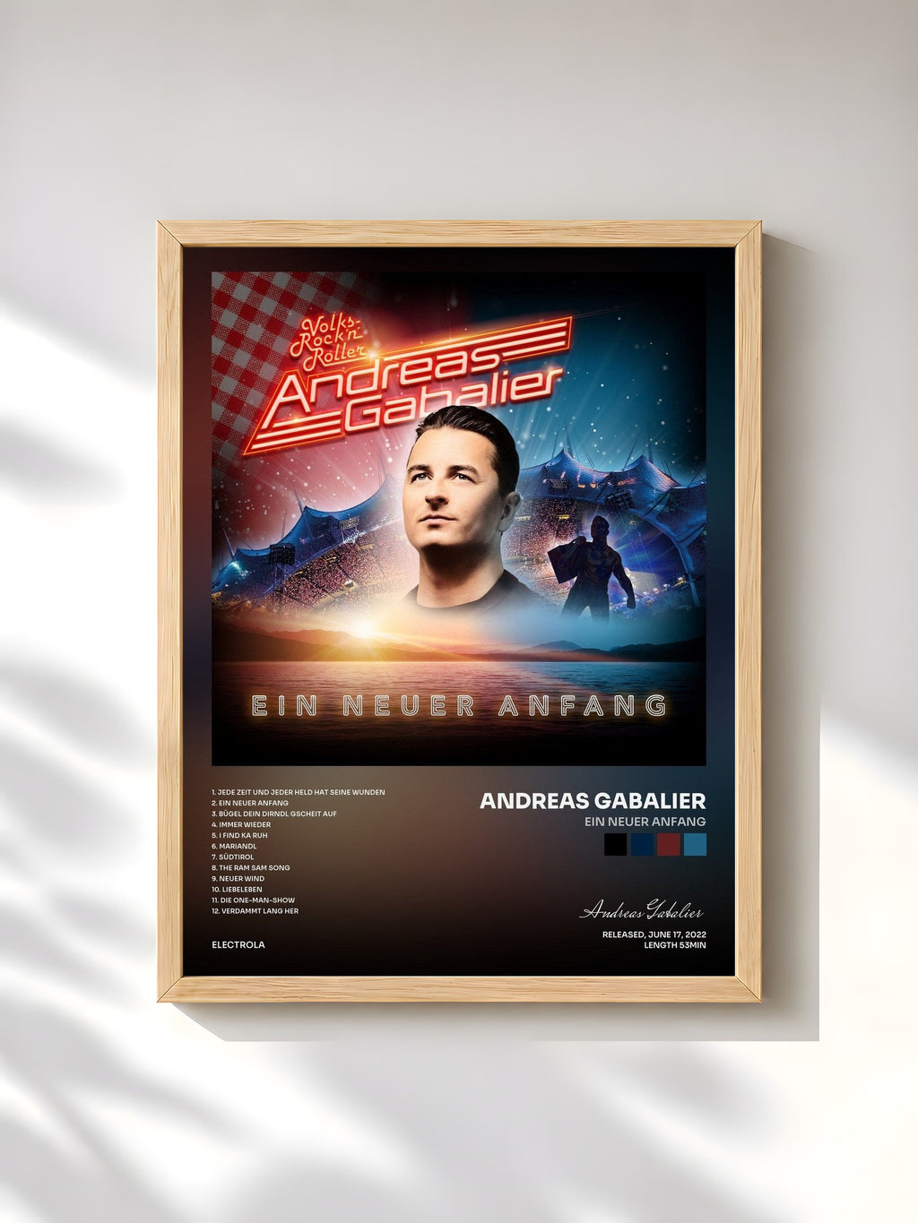 #bois Tableau de l'album Ein neuer Anfang de Andreas Gabalier, cadre en bois brut, imprimé et encadré en France