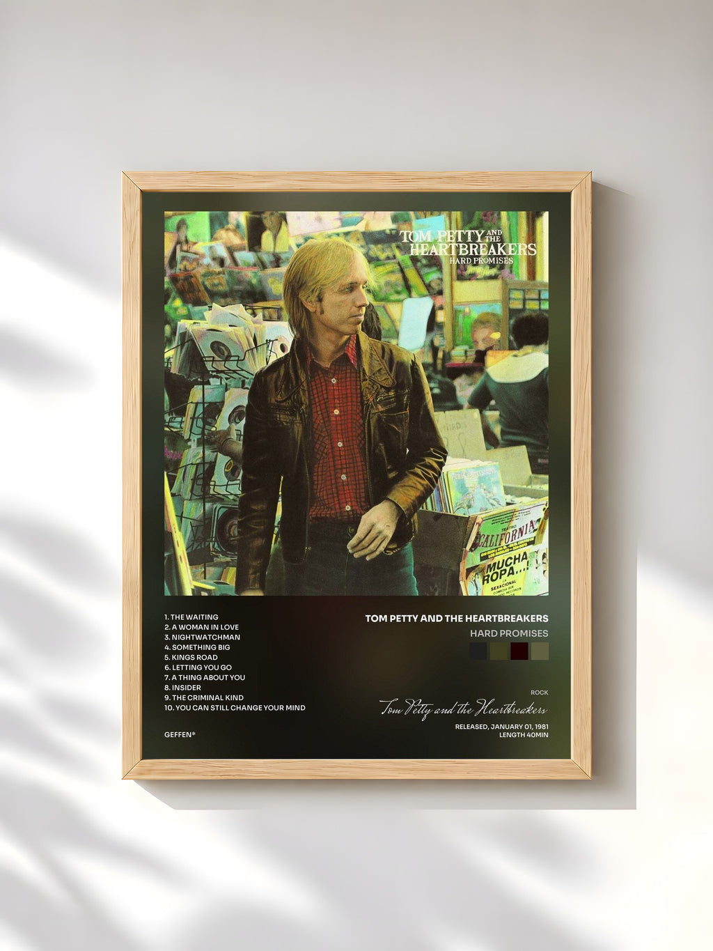 #bois Tableau de l'album Hard Promises de Tom Petty and the Heartbreakers, cadre en bois brut, imprimé et encadré en France