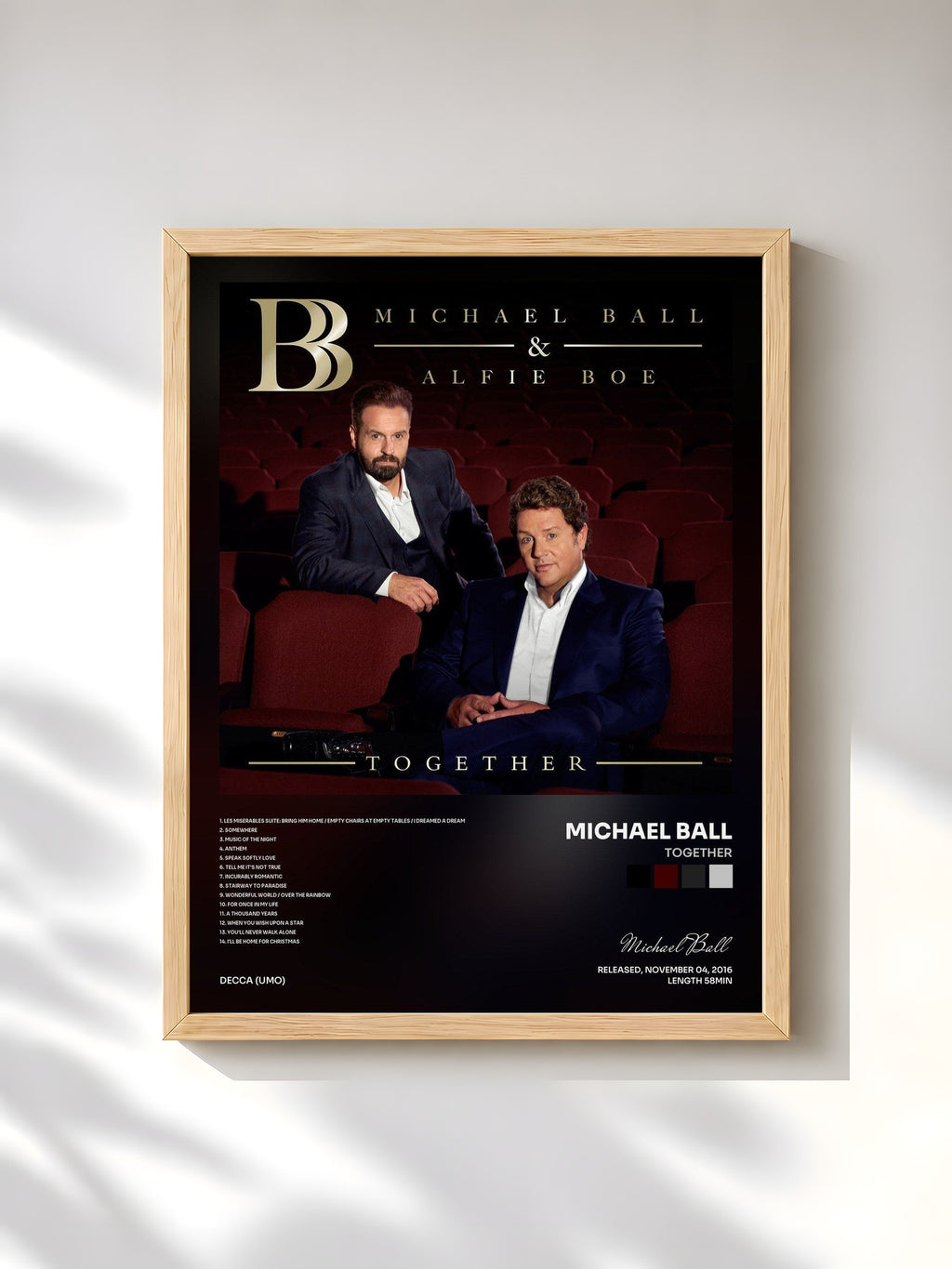 #bois Tableau de l'album Together de Michael Ball, cadre en bois brut, imprimé et encadré en France