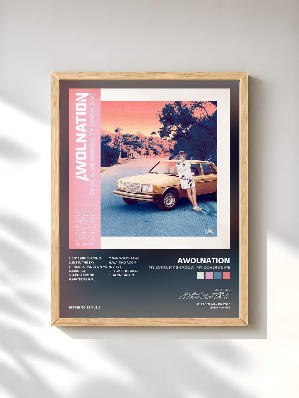 #bois Tableau de l'album My Echo, My Shadow, My Covers & Me de AWOLNATION, cadre en bois brut, imprimé et encadré en France